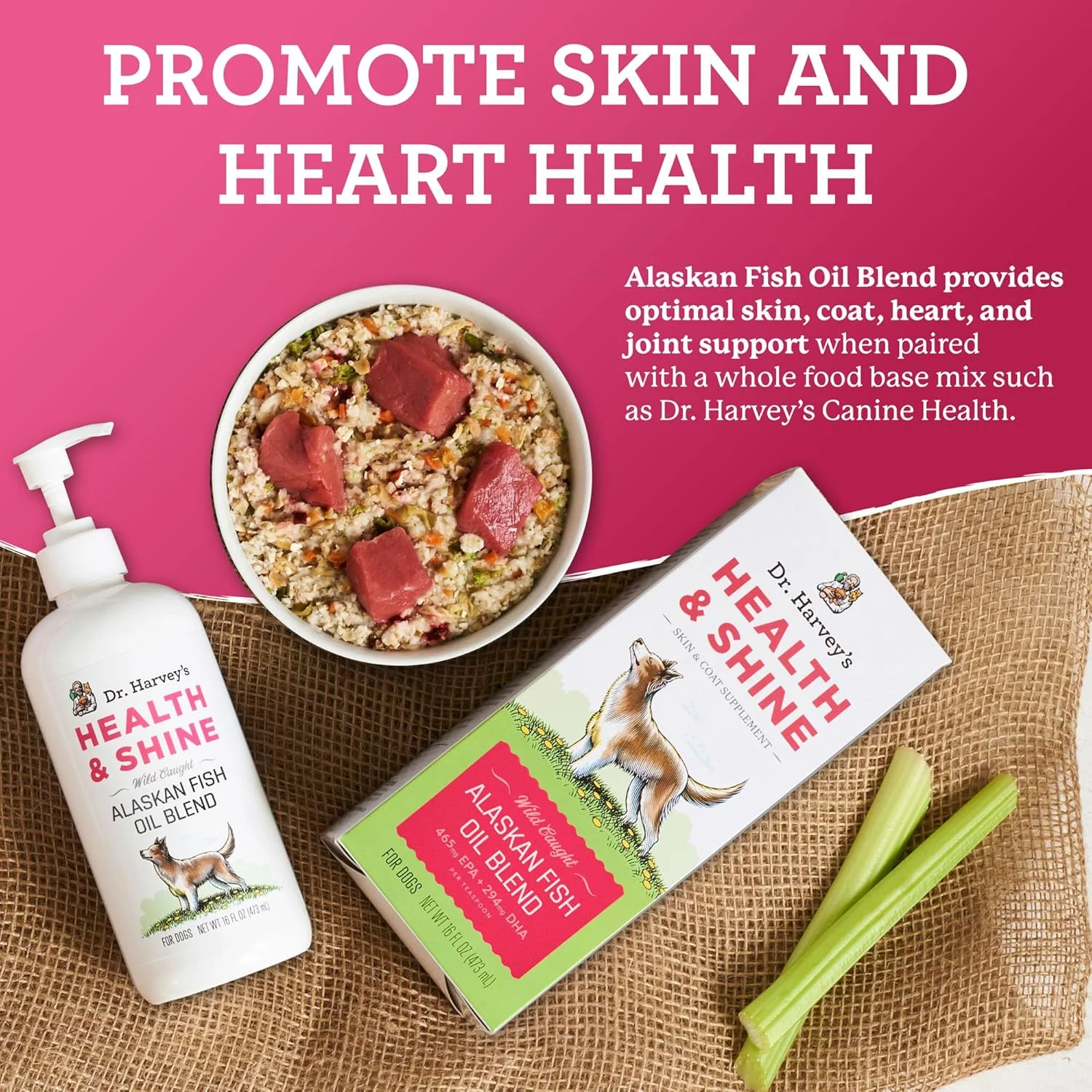 مخلوط روغن ماهی آلاسکا Health & Shine دکتر هاروی برای سگ ها - پشتیبانی از سلامت قلب، مغز و چشم (473 میلی لیتر) مخلوط روغن ماهی آلاسکا Health & Shine دکتر هاروی برای سگ ها - پشتیبانی از سلامت قلب، مغز و چشم (473 میلی لیتر)