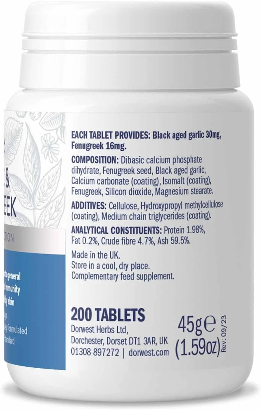 قرص های سیر و شنبلیله Dorwest Herbs برای سگ ها، 200 عدد