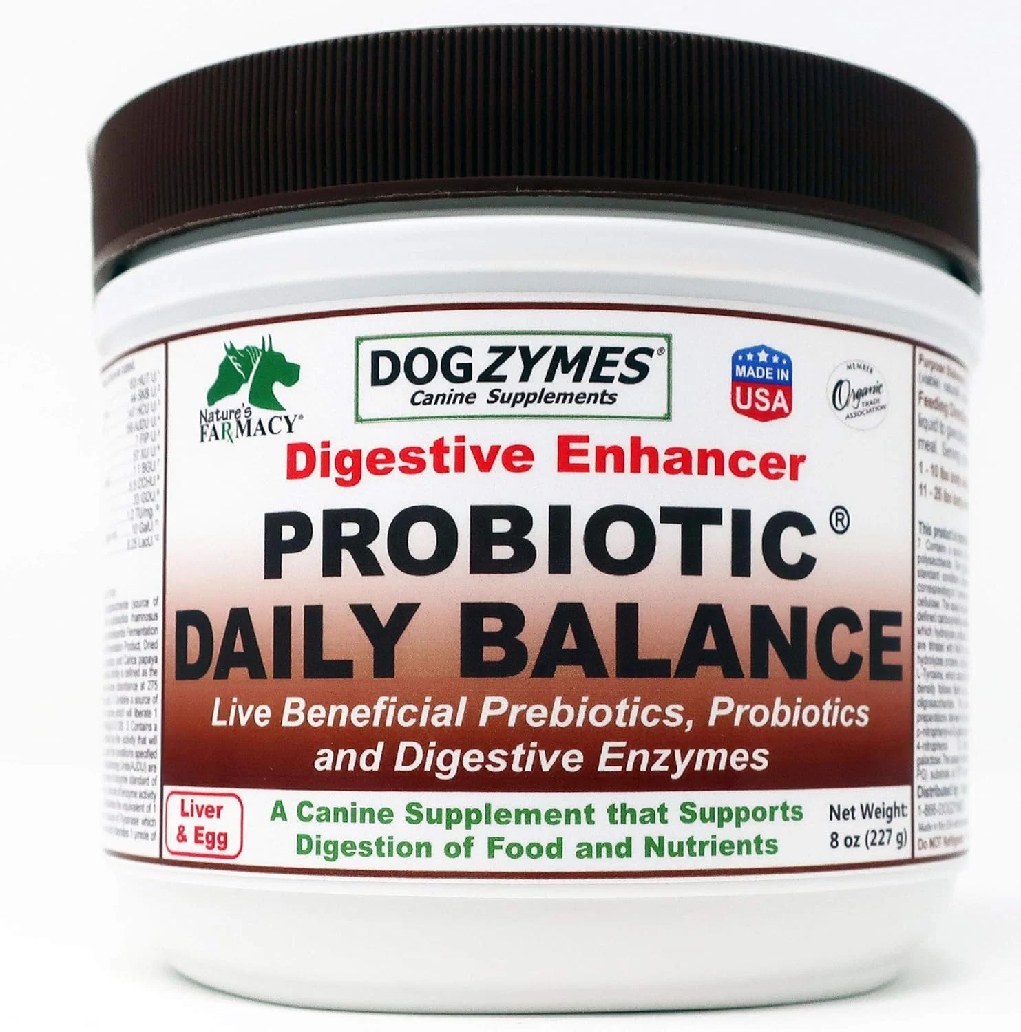 Dogzymes Probiotic Daily Balance - پشتیبانی تغذیه ای و میکروارگانیسم های زنده برای سلامتی روده و همچنین آنزیم ها برای هضم مناسب را فراهم می کند. (226 گرم)