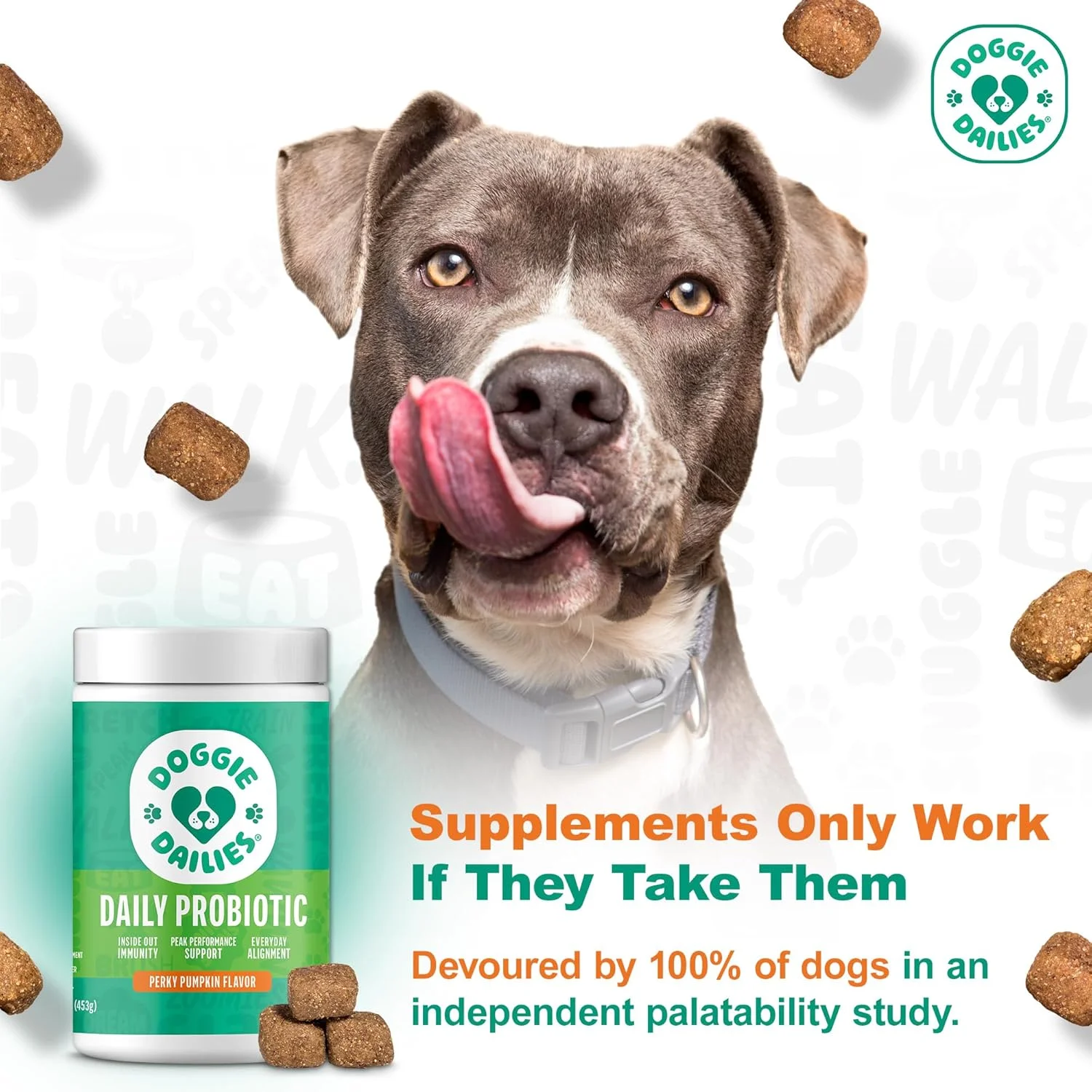 پرو بیوتیک سگ Doggie Dailies، 225 عدد تشویقی نرم، پرو بیوتیک پیشرفته سگ با پری بیوتیک، تقویت کننده سلامت دستگاه گوارش، پشتیبانی از سیستم ایمنی و سلامت کلی (کدو تنبل)