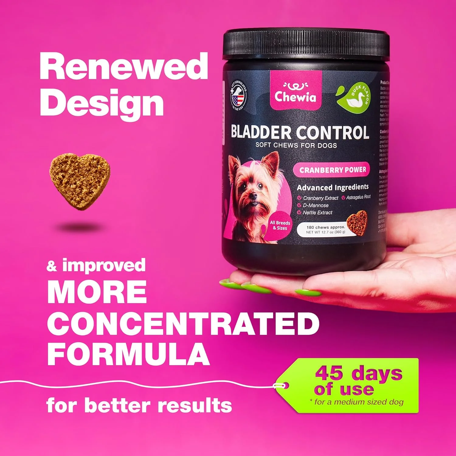 مکمل کرن‌بری سگ برای سلامت مثانه و کلیه، مجاری ادراری و کنترل بی‌اختیاری - جویدنی‌های کرن‌بری برای کنترل مثانه سگ