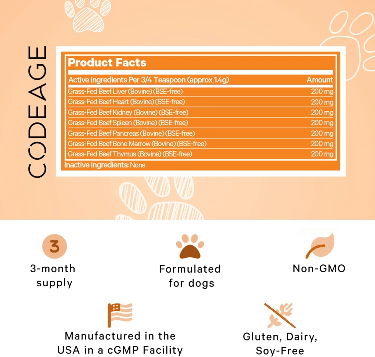 مکمل ارگان ها و غدد سالم و شاد برای سگ ها، پودر ارگان های مختلف شامل جگر، قلب، کلیه، طحال، پانکراس و مغز استخوان گاو تغذیه شده با علف، تیموس گاوی، ویتامین های سگ، 85 گرم