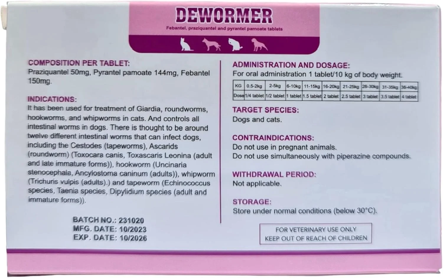 قرص ضد انگل برای گربه و سگ، طیف گسترده، تک دوز مناسب، از بین برنده همه انگل ها، حاشیه ایمنی بالا، برای همه نژادها و وزن های بدنی 0.5-40 کیلوگرم