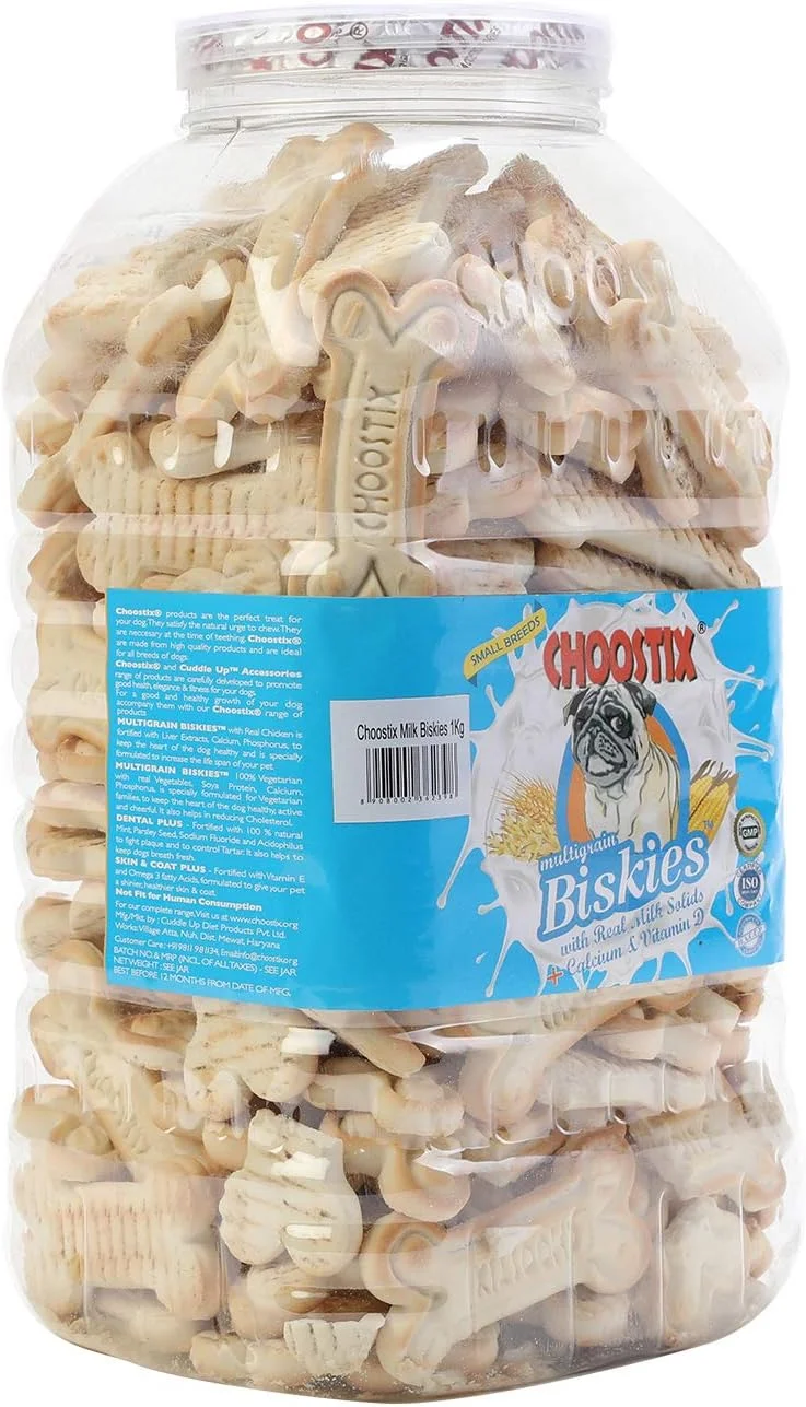 بیسکویت چند غله ای Choostix با مواد جامد شیر واقعی + کلسیم و ویتامین D، ۱ کیلوگرم (شیشه ای)