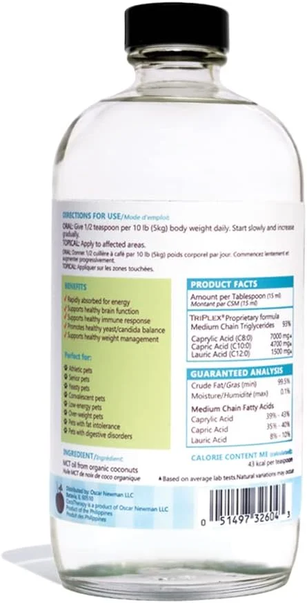 روغن تریپلکس MCT-3 کوکوتراپی، غیر تراریخته، 100% خالص و طبیعی، 473 میلی لیتر