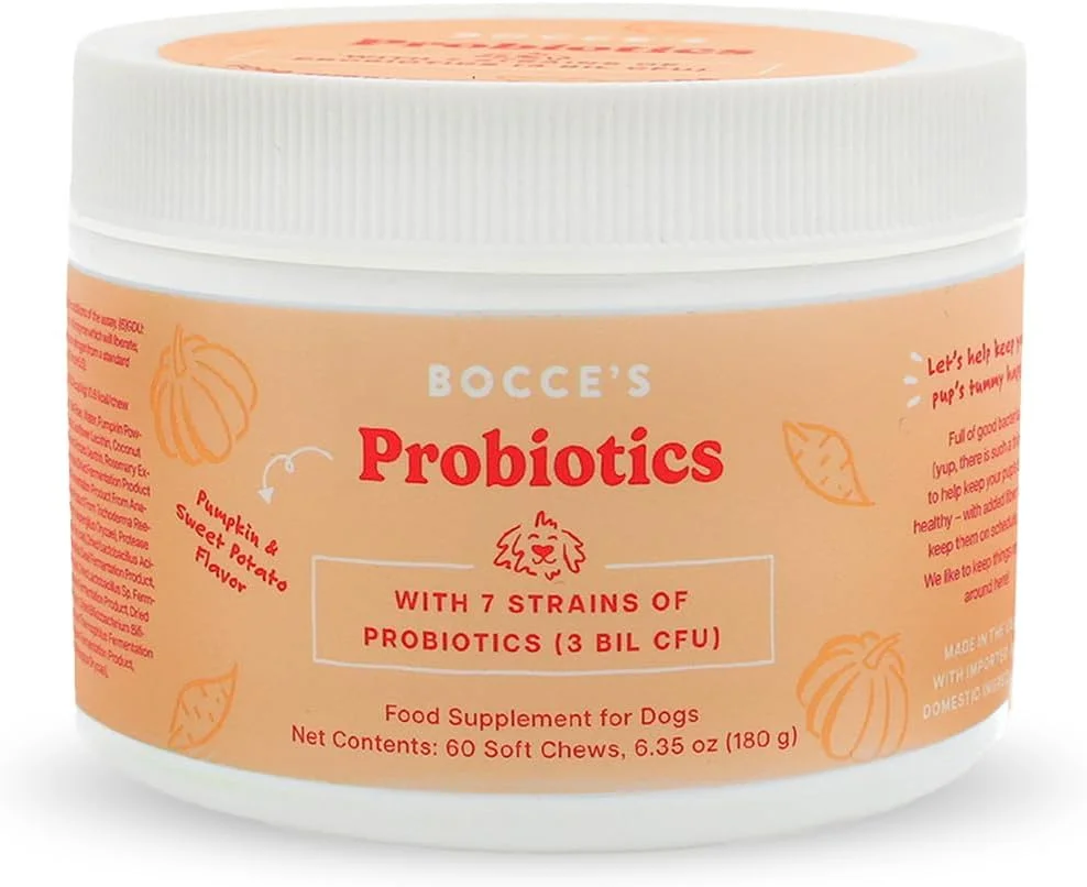 مکمل پروبیوتیک سگ Bocce's Bakery، جویدنی های روزانه، ساخت آمریکا با 7 سویه پروبیوتیک، پشتیبانی از هضم، کدو تنبل و سیب زمینی شیرین، 60 عدد، نارنجی (DG-SP-PRO60)