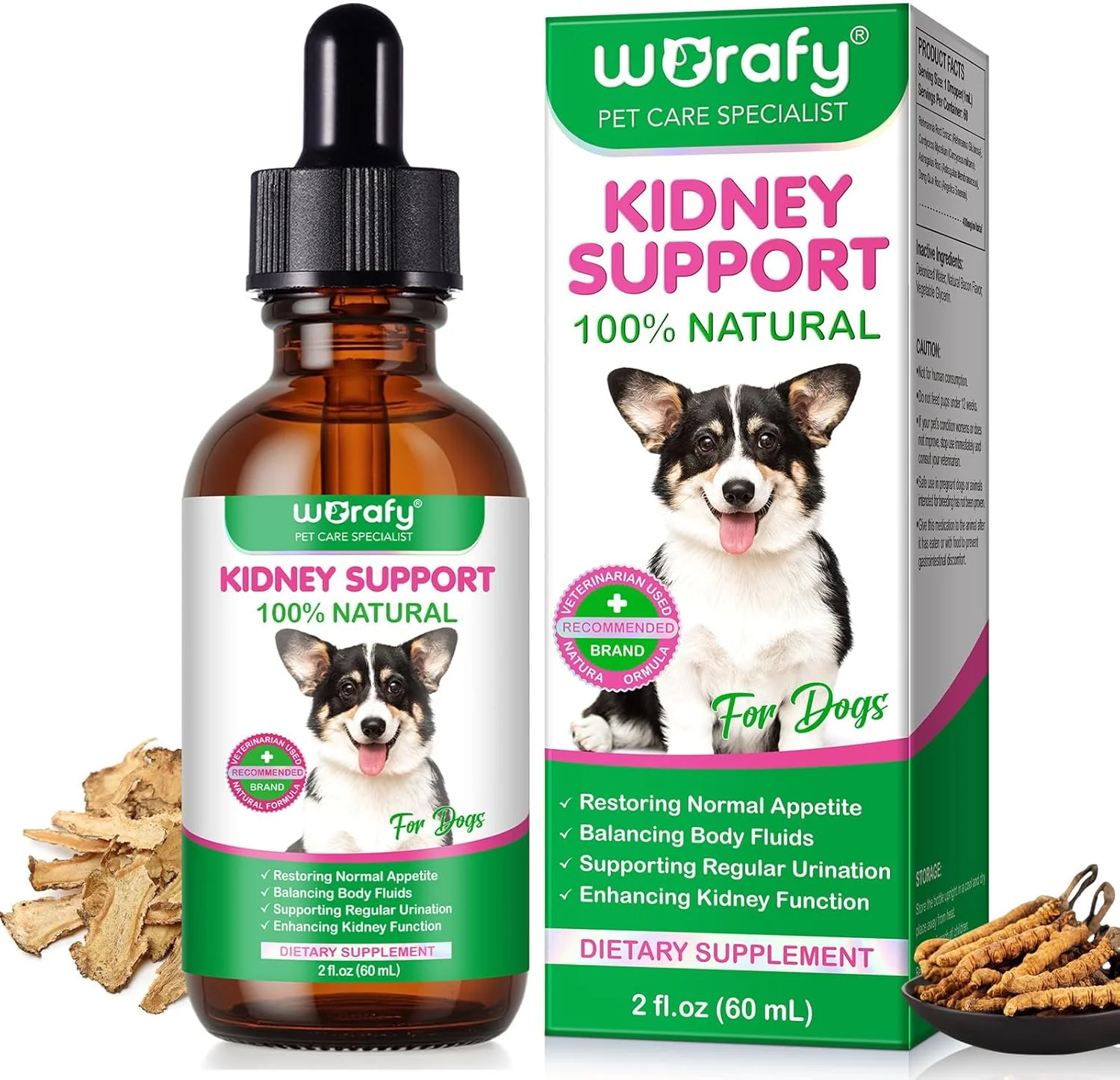 محلول تقویت مثانه و کلیه سگ ها، درمان ۱۰۰٪ طبیعی مجاری ادراری سگ ها ۶۰ میلی لیتر، پشتیبانی از عملکرد سالم کلیه و مراقبت از عفونت ادراری سگ با رهمانیا، تقویت کننده سیستم ایمنی سگ با رادیکس آستراگالی