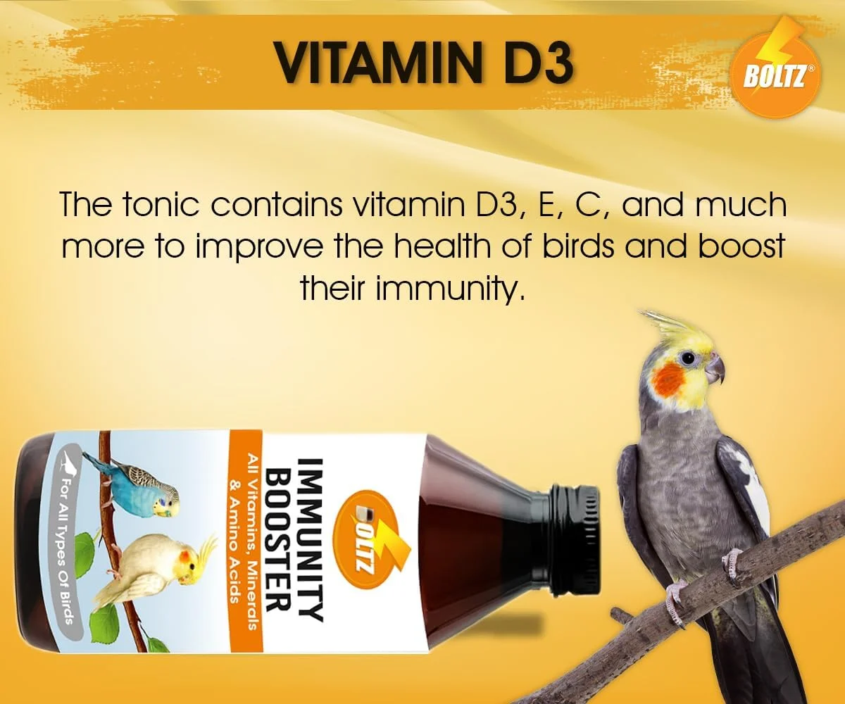 محلول تقویت کننده سیستم ایمنی بولتز برای همه پرندگان، برای رشد سالم با ویتامین ها، مواد معدنی و اسیدهای آمینه ضروری - 100 میلی لیتر، شفاف، کوچک محلول تقویت کننده سیستم ایمنی بولتز برای همه پرندگان، برای رشد سالم با ویتامین ها، مواد معدنی و اسیدهای آمینه ضروری - 100 میلی لیتر، شفاف، کوچک