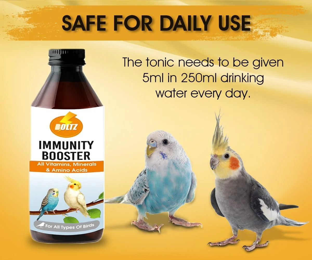 محلول تقویت کننده سیستم ایمنی بولتز برای همه پرندگان، برای رشد سالم با ویتامین ها، مواد معدنی و اسیدهای آمینه ضروری - 100 میلی لیتر، شفاف، کوچک محلول تقویت کننده سیستم ایمنی بولتز برای همه پرندگان، برای رشد سالم با ویتامین ها، مواد معدنی و اسیدهای آمینه ضروری - 100 میلی لیتر، شفاف، کوچک