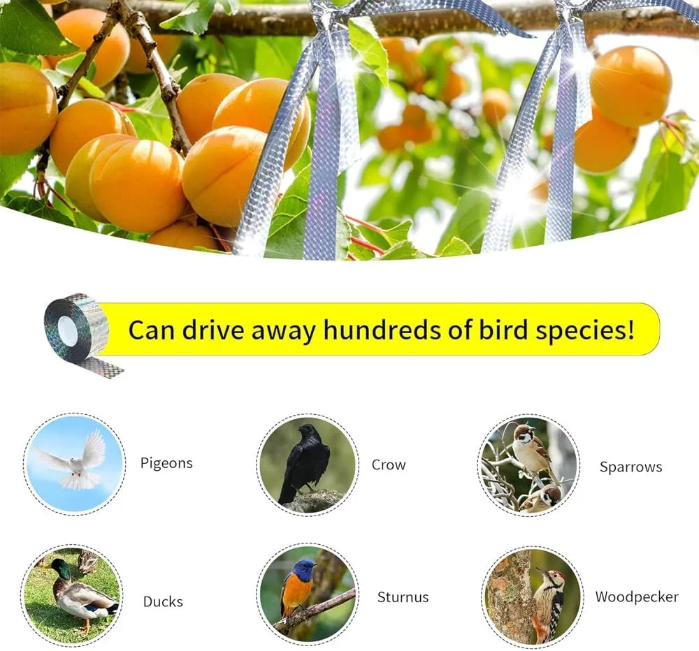 نوار فلش بازتابنده دفع پرندگان، ابزار باغبانی، 80 متر، نوار دو طرفه برای خانه، باغ، حیاط، باغ میوه، پاسیو و فضای باز نوار فلش بازتابنده دفع پرندگان، ابزار باغبانی، 80 متر، نوار دو طرفه برای خانه، باغ، حیاط، باغ میوه، پاسیو و فضای باز