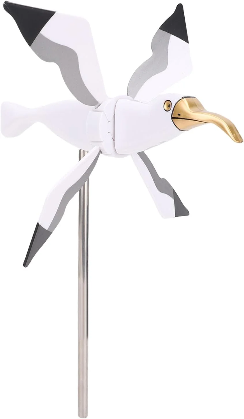آسیاب بادی طرح مرغ دریایی، تزئینی چشم نواز، نصب آسان، مقاوم و پلاستیکی برای باغ