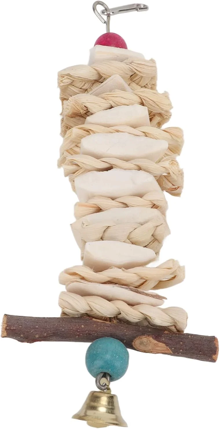 اسباب بازی جویدنی Cryfokt با زنگوله، اسباب بازی استخوان ماهی مرکب ممتاز برای طوطی های خاکستری آفریقایی و مرغ عشق، آویز قفس برای طوطی ها (25 سانتی متر)