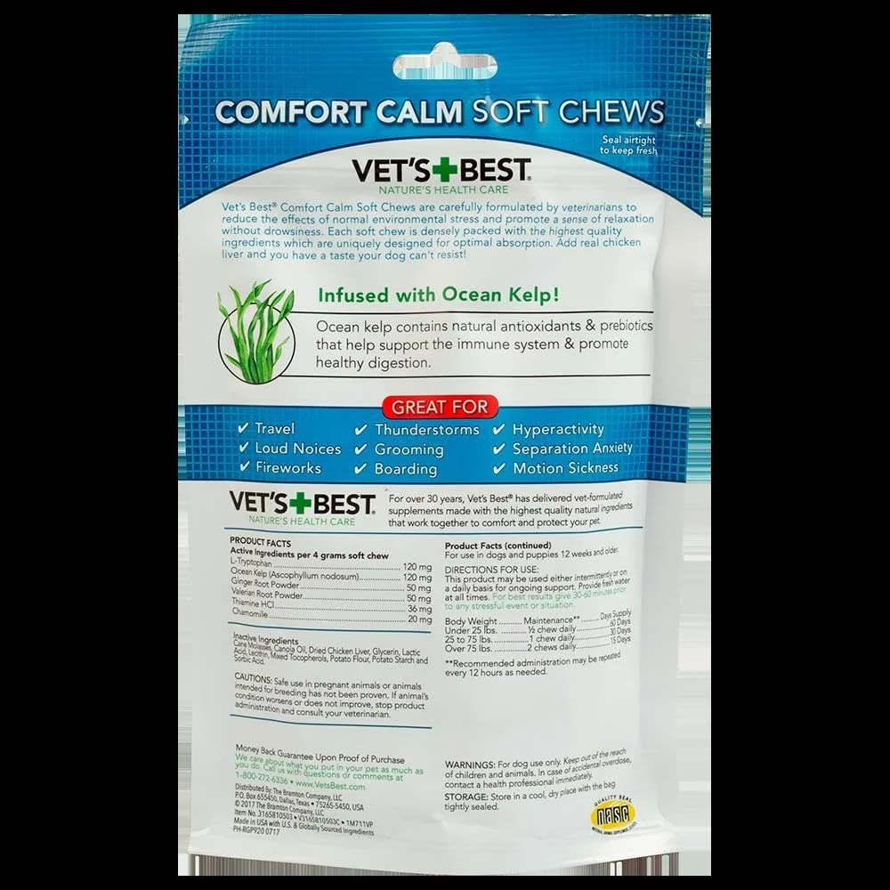 تشویقی نرم و آرام‌بخش سگ Vet's Best Comfort Calm | کمک به آرامش سگ، پشتیبانی از رفتار متعادل | ترویج آرامش | تامین 30 روزه