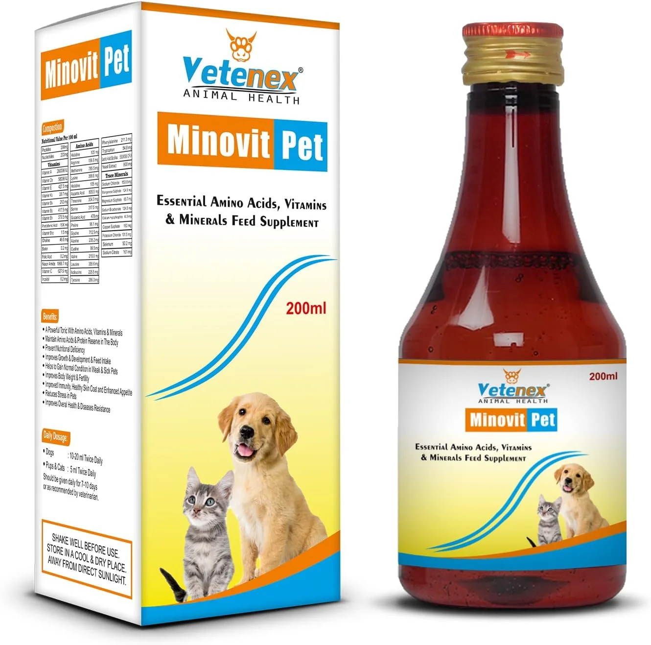 شربت مکمل مینovit پت - مولتی ویتامین های ضروری، آمینو اسیدها و مواد معدنی به همراه آنتی اکسیدان و تقویت کننده سیستم ایمنی برای سگ ها، توله سگ ها و گربه ها - 200 میلی لیتر شربت مکمل مینovit پت - مولتی ویتامین های ضروری، آمینو اسیدها و مواد معدنی به همراه آنتی اکسیدان و تقویت کننده سیستم ایمنی برای سگ ها، توله سگ ها و گربه ها - 200 میلی لیتر