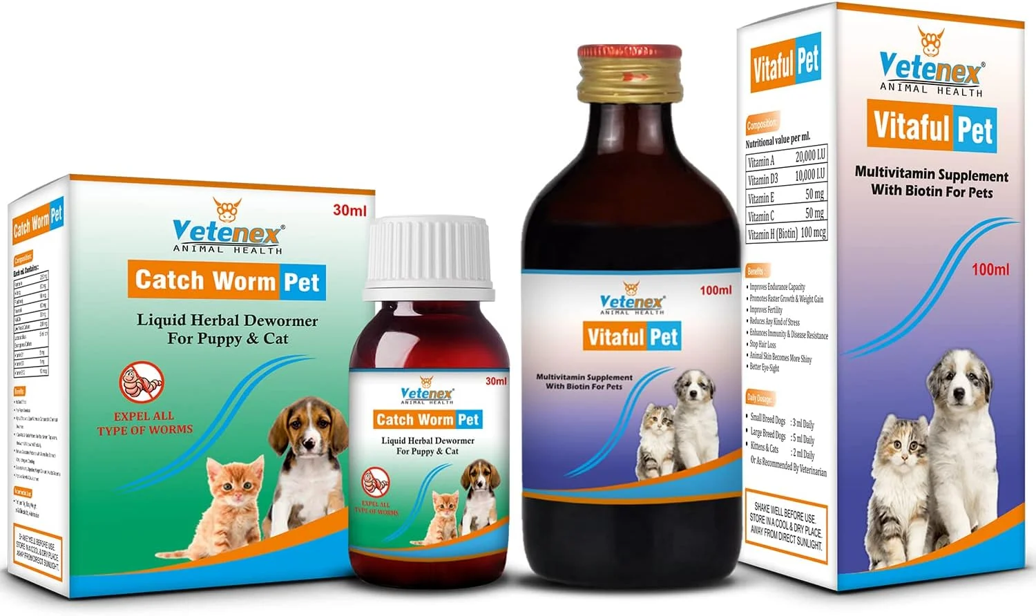 شربت مکمل گیاهی ضد انگل و مولتی ویتامین به همراه بیوتین برای توله سگ و گربه - بسته 2 عددی