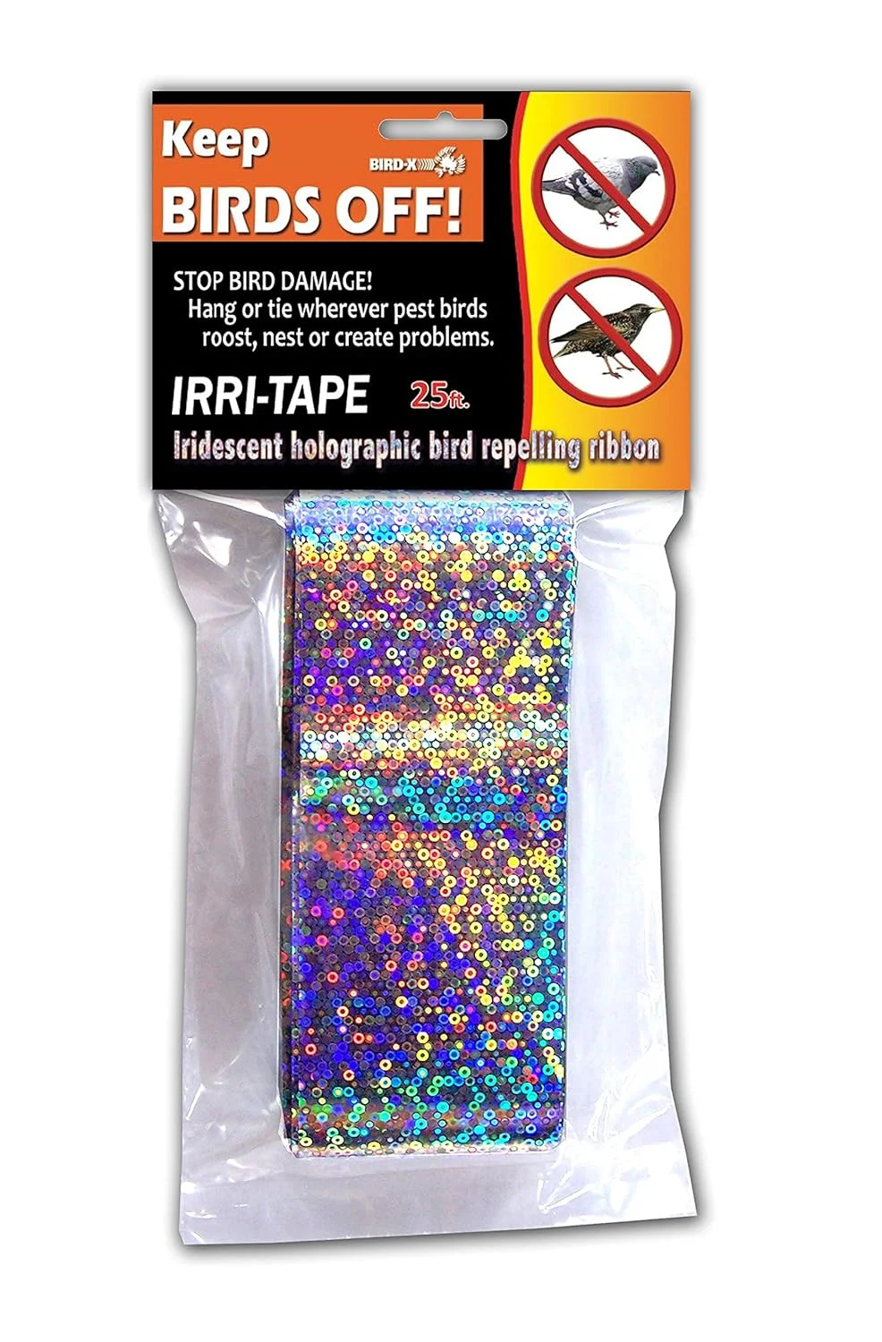 نوار دور کننده پرندگان Bird-X Irri-Tape® با فویل رنگین کمانی هولوگرافیک، 5 سانتی متر در 7.6 متر نوار دور کننده پرندگان Bird-X Irri-Tape® با فویل رنگین کمانی هولوگرافیک، 5 سانتی متر در 7.6 متر