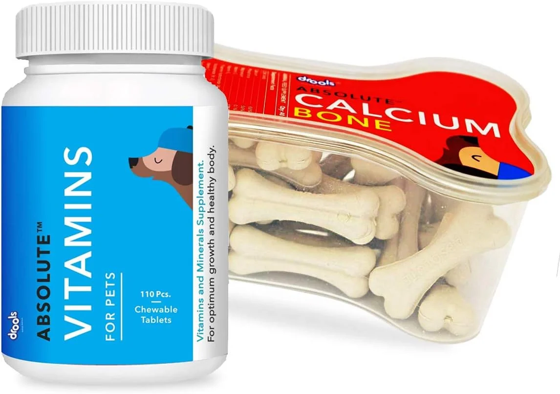 مجموعه مکمل سگ درولز شامل قرص ویتامین - 110 عدد و استخوان کلسیم - 40 عدد، 600 گرم