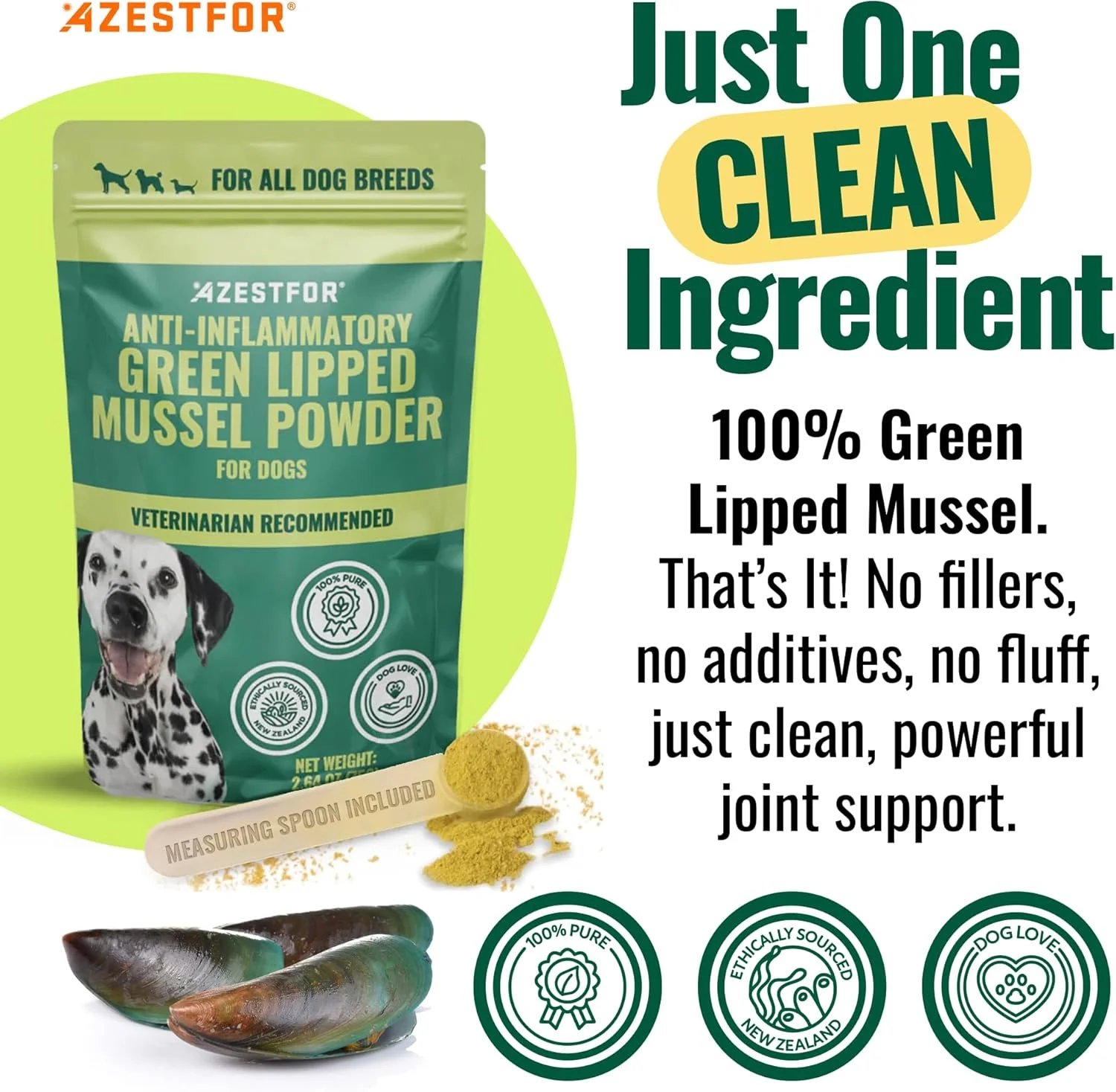 پودر ضد التهاب صدف لب سبز Azestfor برای سگ ها پودر ضد التهاب صدف لب سبز Azestfor برای سگ ها