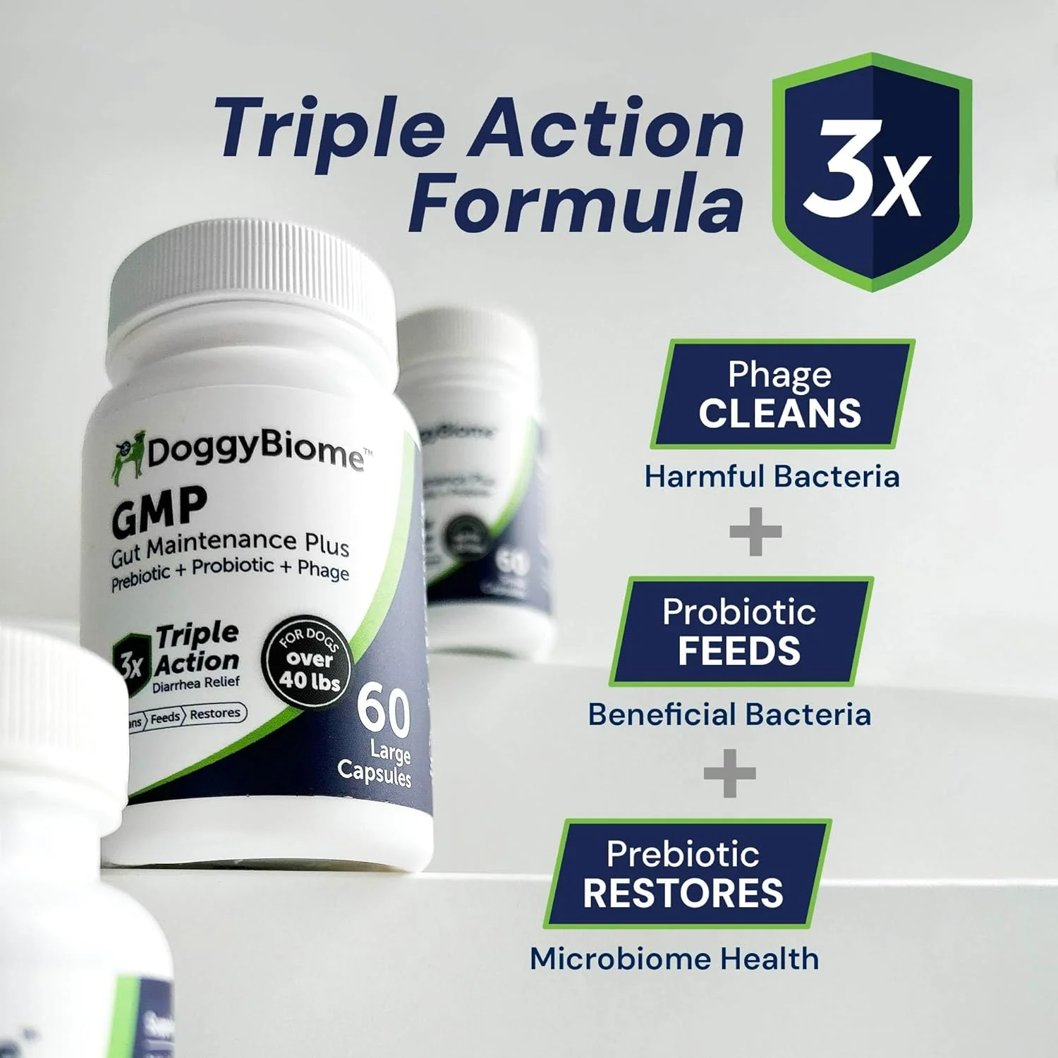 پروبیوتیک سگ AnimalBiome - پری بیوتیک و پروبیوتیک GMP - کاهش اسهال - برای سگ های بالای 18 کیلوگرم (60 کپسول) - DoggyBiome