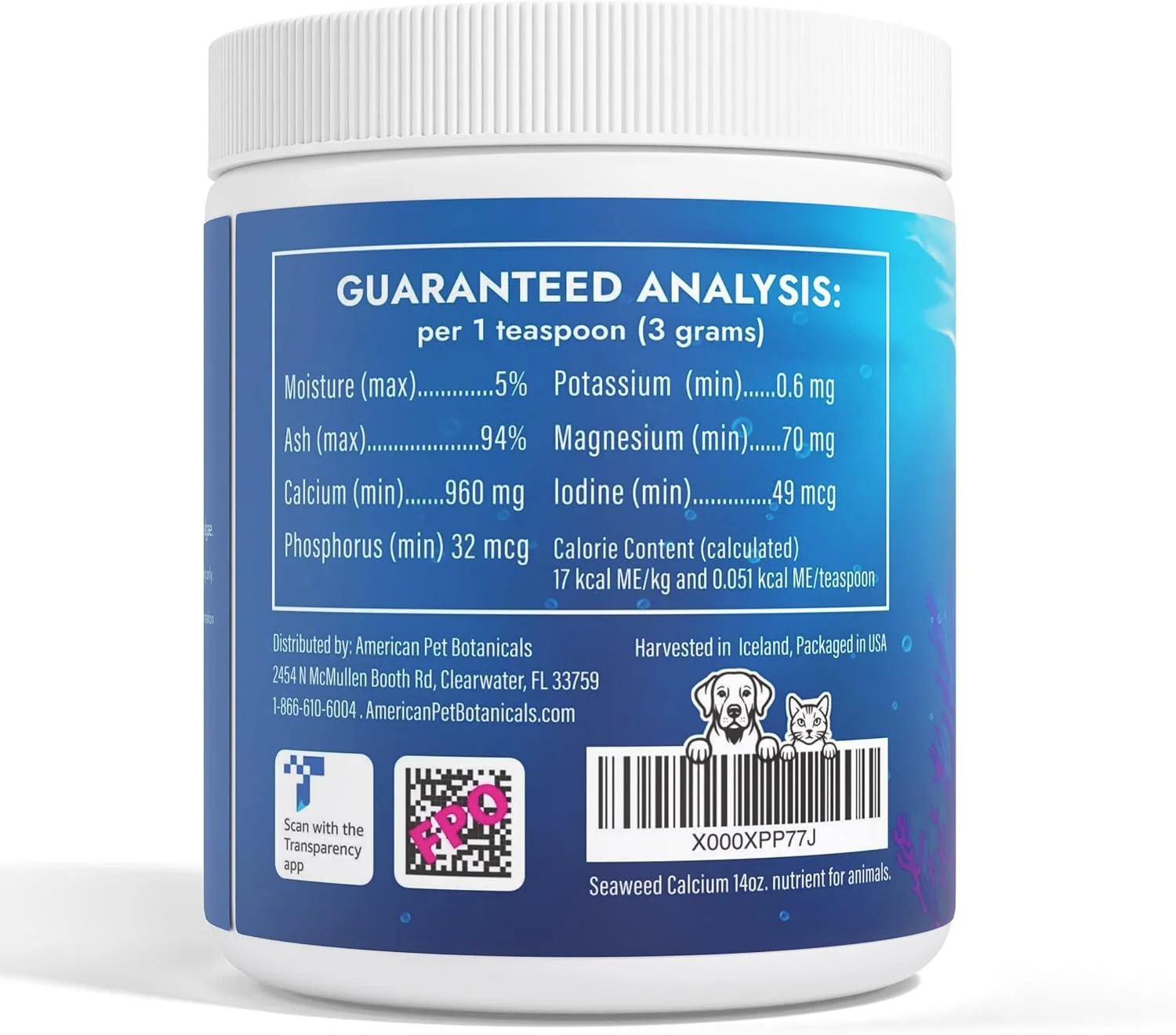 کلسیم جلبک دریایی Nature's Best American Pet Botanicals برای حیوانات خانگی، توصیه شده توسط دامپزشکان، تست شده برای خلوص، 397 گرم