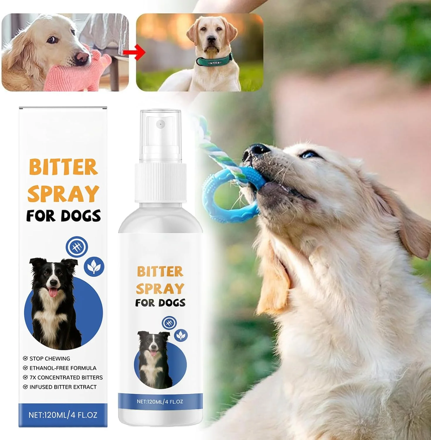 اسپری ضد جویدن سگ - جلوگیری از گاز گرفتن حیوانات خانگی برای محافظت از مبلمان - 120 میلی لیتر اسپری طبیعی تلخ ضد جویدن سگ برای مبلمان، چمن، فضای باز، فرش