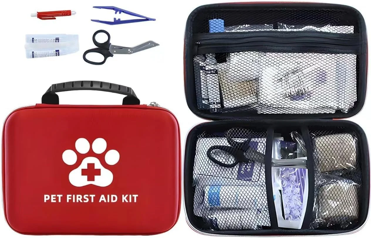 جعبه کمک های اولیه سگ SYOSI، 101 تکه لوازم ضروری سفر و فوریت های پزشکی برای سگ و گربه، مناسب منزل، ماشین و سفر، لوازم کمپینگ حیوانات خانگی به همراه دماسنج و کیف کوچک کمک های اولیه و قلاده اضطراری