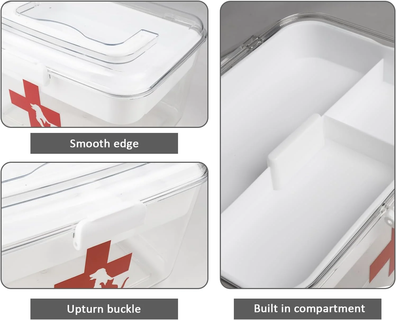 جعبه کمک های اولیه سگ گربه - جعبه داروی حیوانات خانگی 2 لایه با دسته - جعبه نگهداری شفاف برای داروخانه حیوانات خانگی و داروخانه مسافرتی - سازمان دهنده پلاستیکی برای سگ و گربه