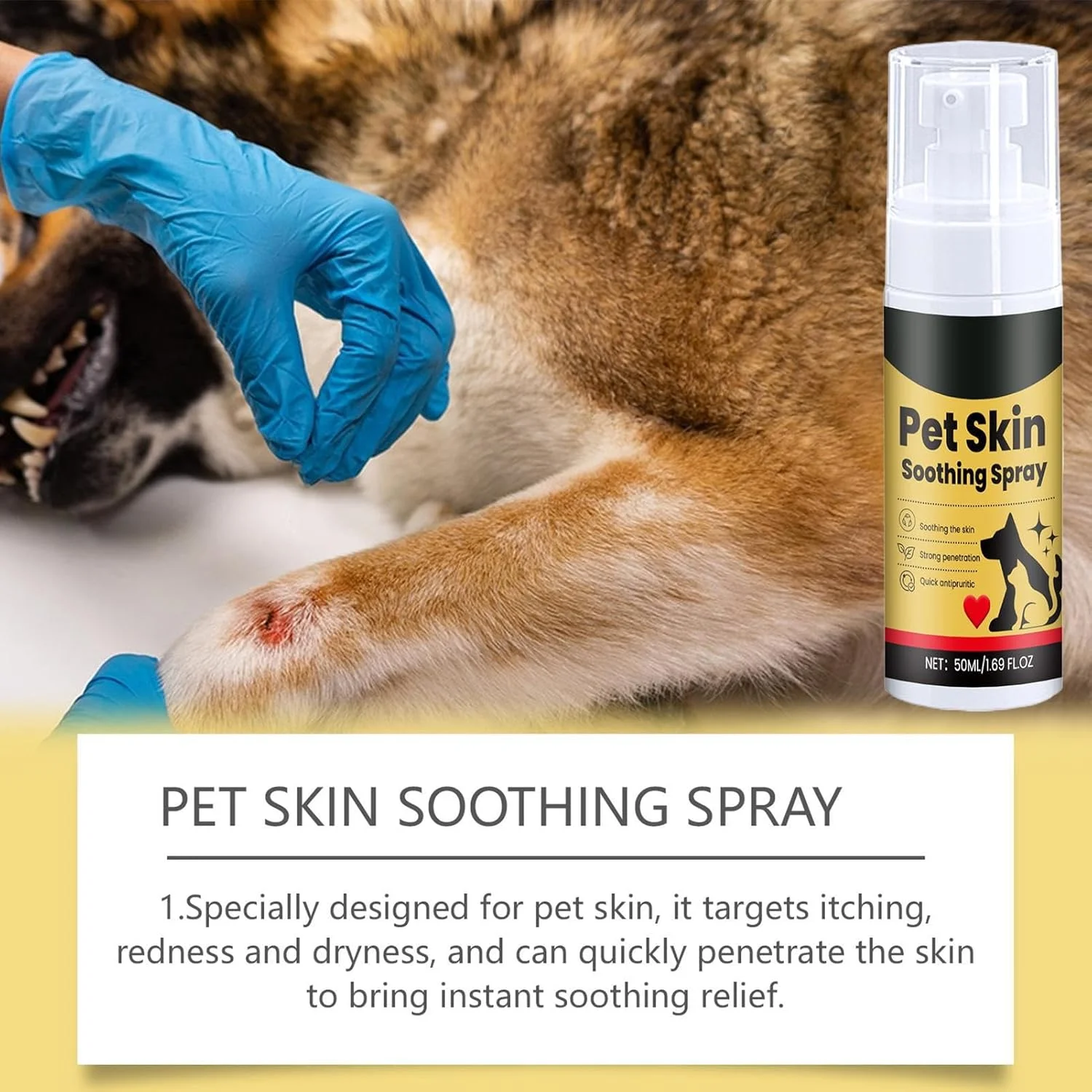 اسپری مراقبت از پوست سگ | اسپری مراقبت از توله سگ، محافظت کننده، تسکین دهنده، ملایم، مناسب پوست های خارش دار برای توله سگ، بچه گربه، گربه، نظافت روزانه حیوانات خانگی