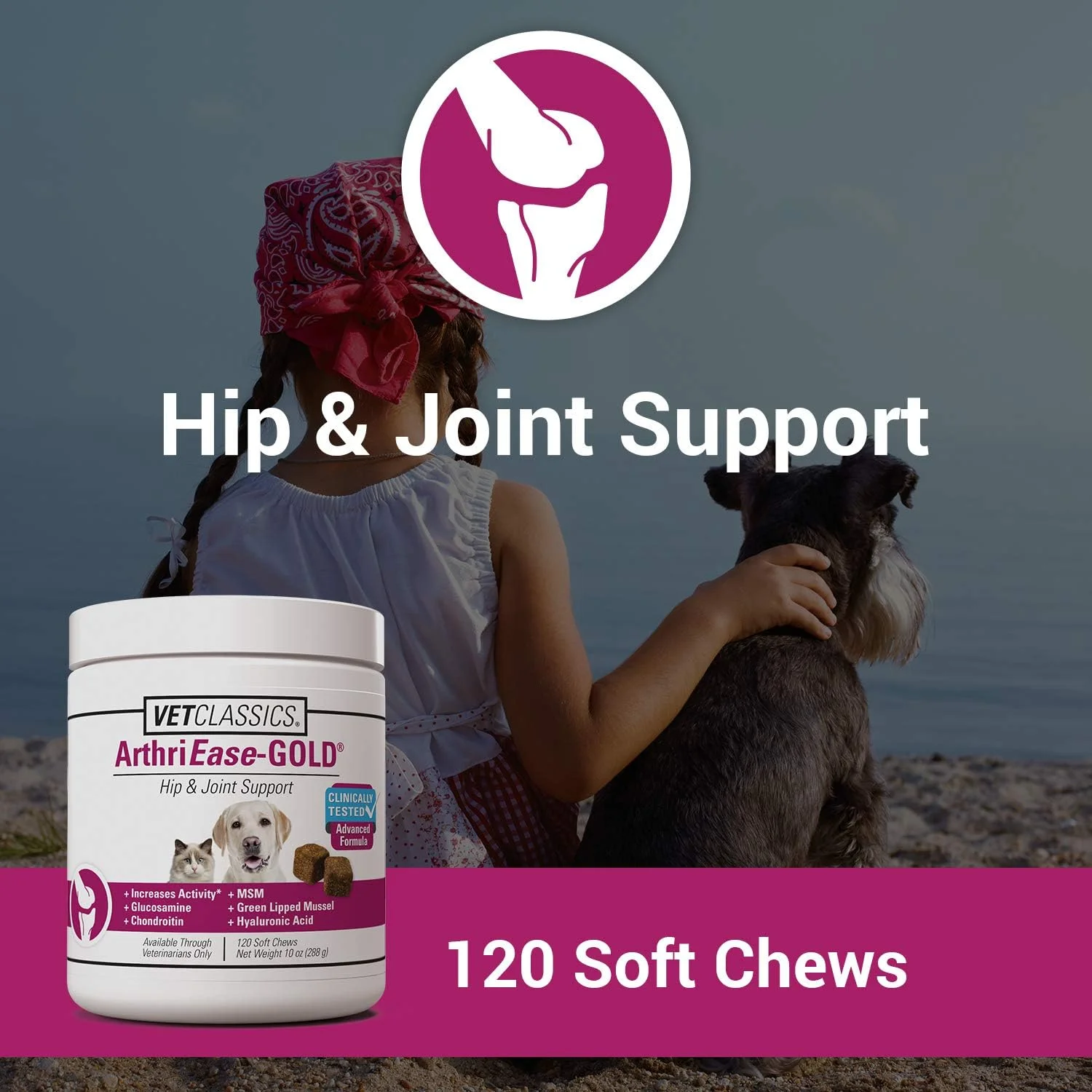 قرص های جویدنی نرم آرترایز گلد کلاسیک دامپزشکی برای حمایت از مفاصل ران و مفصل سگ و گربه، 120 عدد