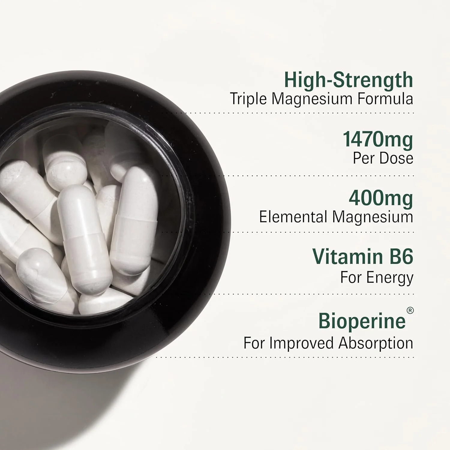 فرمول سه گانه پیچیده - سیترات منیزیم + گلیسینات + تورات و ویتامین B6 با بیوپرین برای حداکثر جذب - حداکثر قدرت - مواد اولیه ممتاز - وگان - ساخت انگلستان