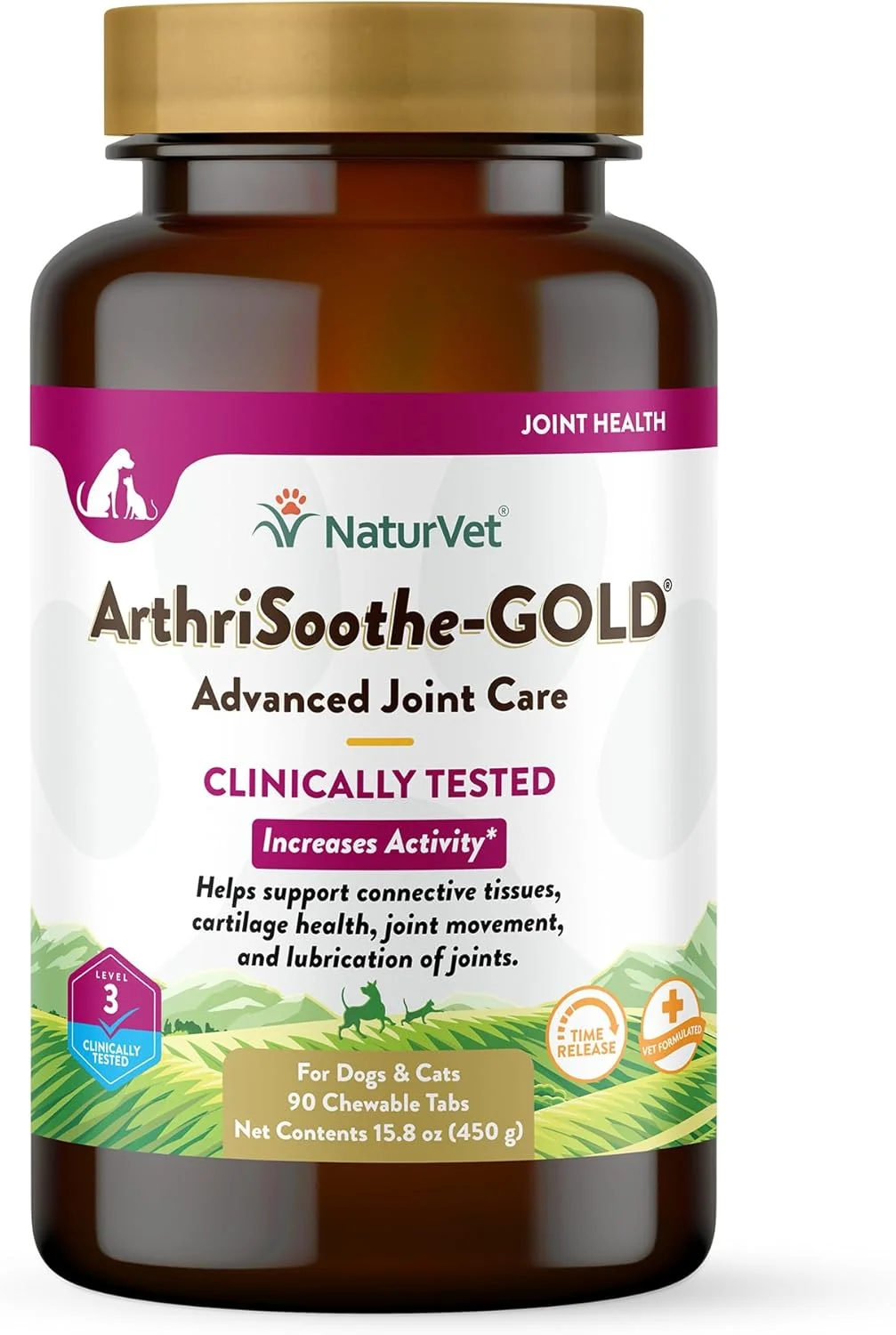 NaturVet ArthriSoothe-GOLD Level 3 مراقبت پیشرفته از مفاصل، تست شده بالینی برای حمایت از بافت همبند، سلامت غضروف و حرکت مفاصل، تقویت شده با گلوکزامین، MSM، کندرویتین و صدف لب سبز