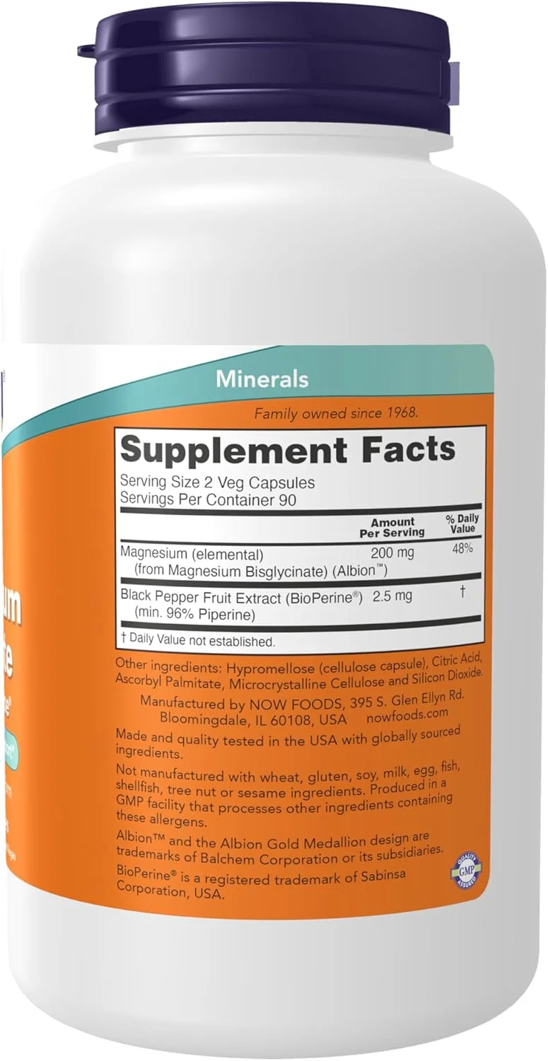 کپسول منیزیم گلیسینات ناو فودز به همراه BioPerine، 180 عدد | پشتیبانی از سیستم عصبی، فرم مکمل با قابلیت جذب بالا کپسول منیزیم گلیسینات ناو فودز به همراه BioPerine، 180 عدد | پشتیبانی از سیستم عصبی، فرم مکمل با قابلیت جذب بالا