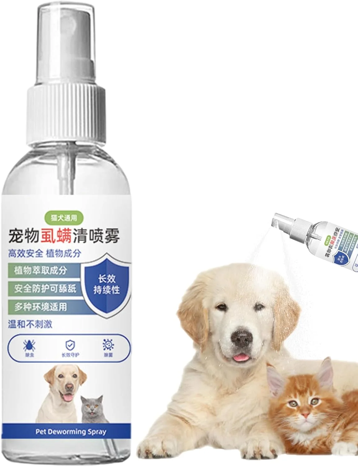 اسپری محافظت از حیوانات خانگی در برابر حشرات، 100 میلی لیتر، اسپری تمیز کننده توله سگ و بچه گربه - مایع سبک و سریع خشک شونده، مناسب برای فرش، اسباب بازی، غیر چسبنده، برای گربه ها و سگ ها