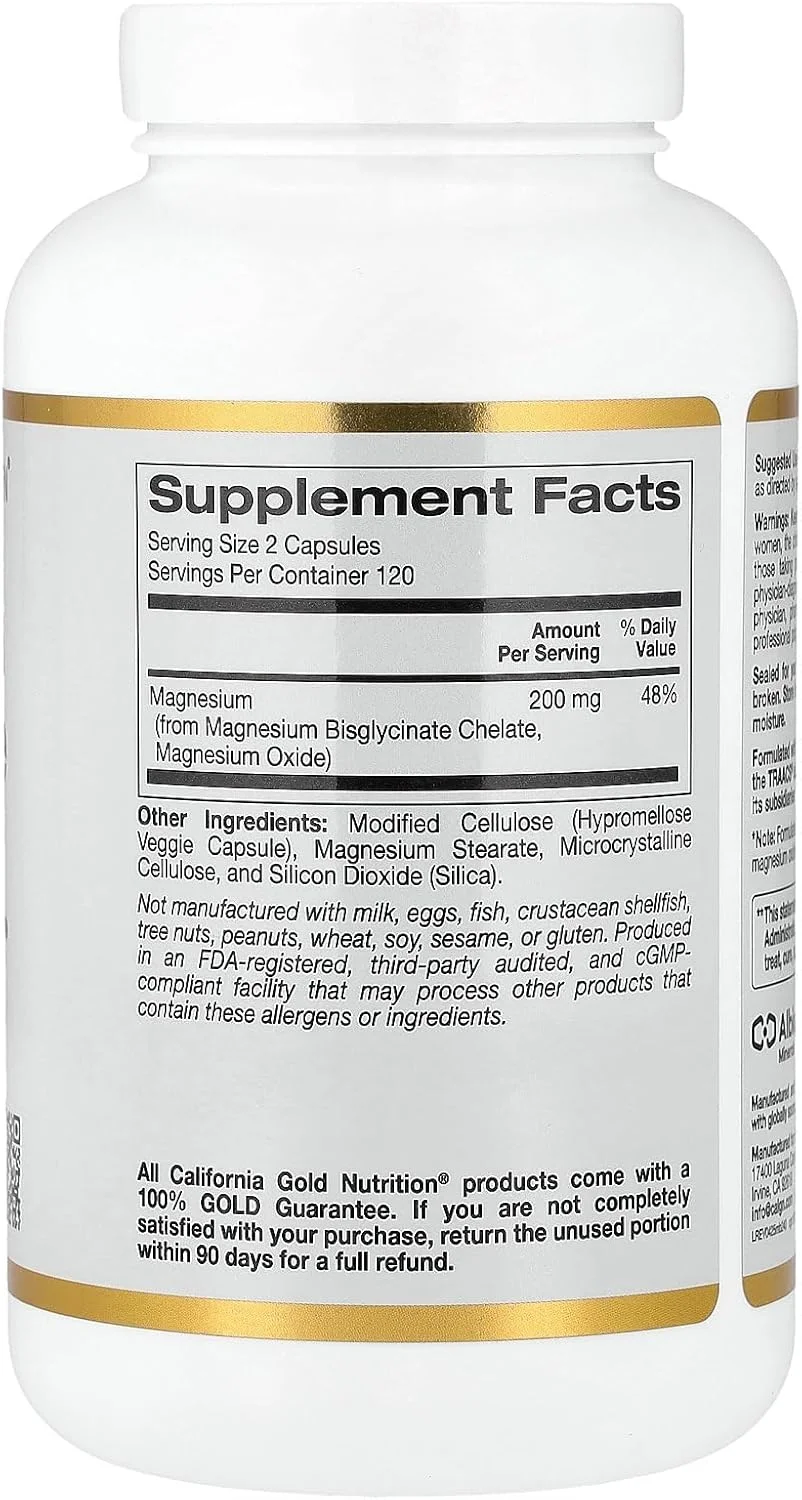 کپسول منیزیم بیس گلیسینات کالیفرنیا گلد نیوتریشن، فرموله شده با TRAACS®، ۲۴۰ عدد کپسول گیاهی (۱۰۰ میلی گرم در هر کپسول)