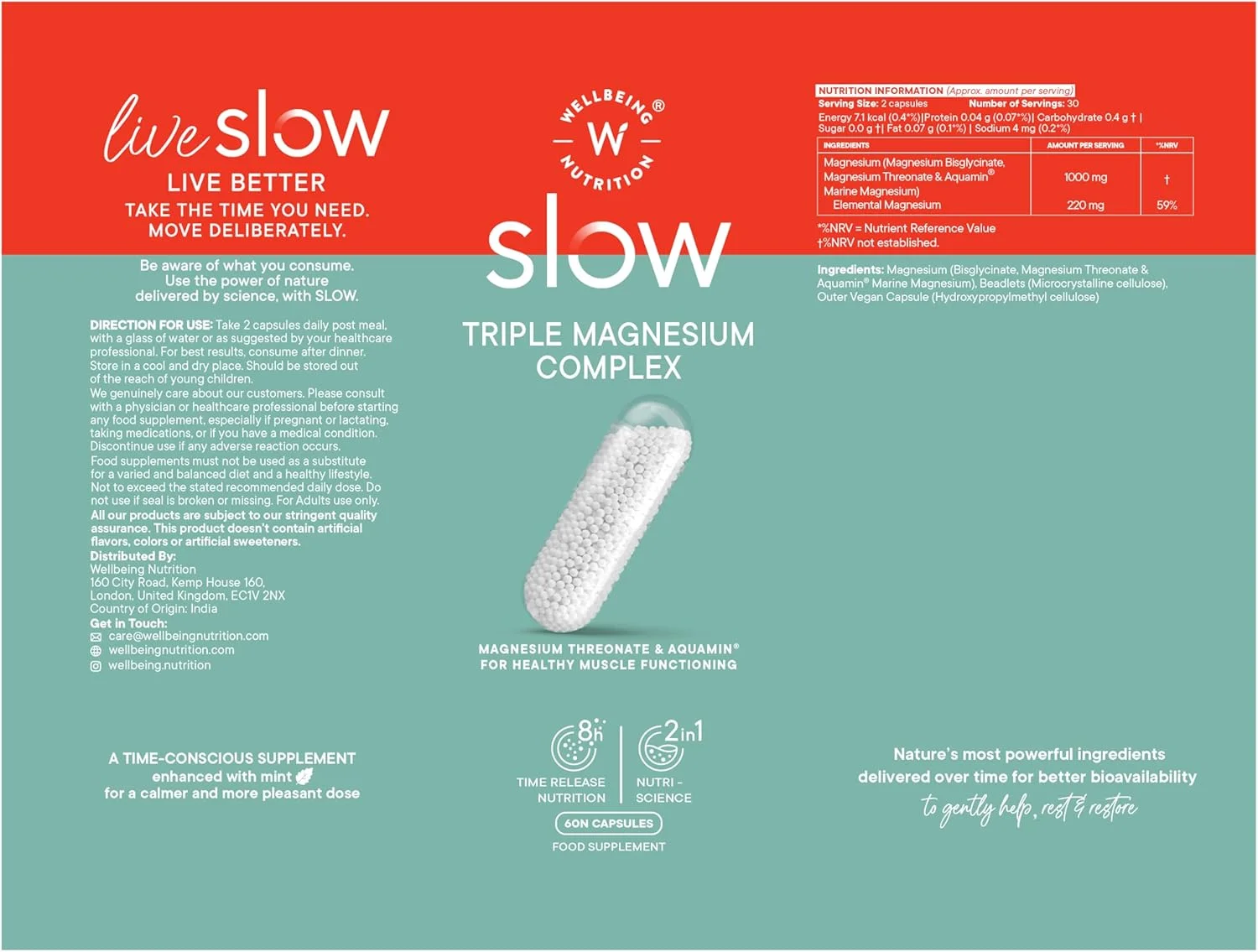 کمپلکس منیزیم سه گانه Wellbeing Nutrition با گلیسینات، آکوامین سیترات و ترئونات - 1000 میلی گرم | ریکاوری عضلات، خواب، شناخت، عملکرد عصبی، استخوان و مفاصل، سلامت قلب | 60 کپسول کمپلکس منیزیم سه گانه Wellbeing Nutrition با گلیسینات، آکوامین سیترات و ترئونات - 1000 میلی گرم | ریکاوری عضلات، خواب، شناخت، عملکرد عصبی، استخوان و مفاصل، سلامت قلب | 60 کپسول