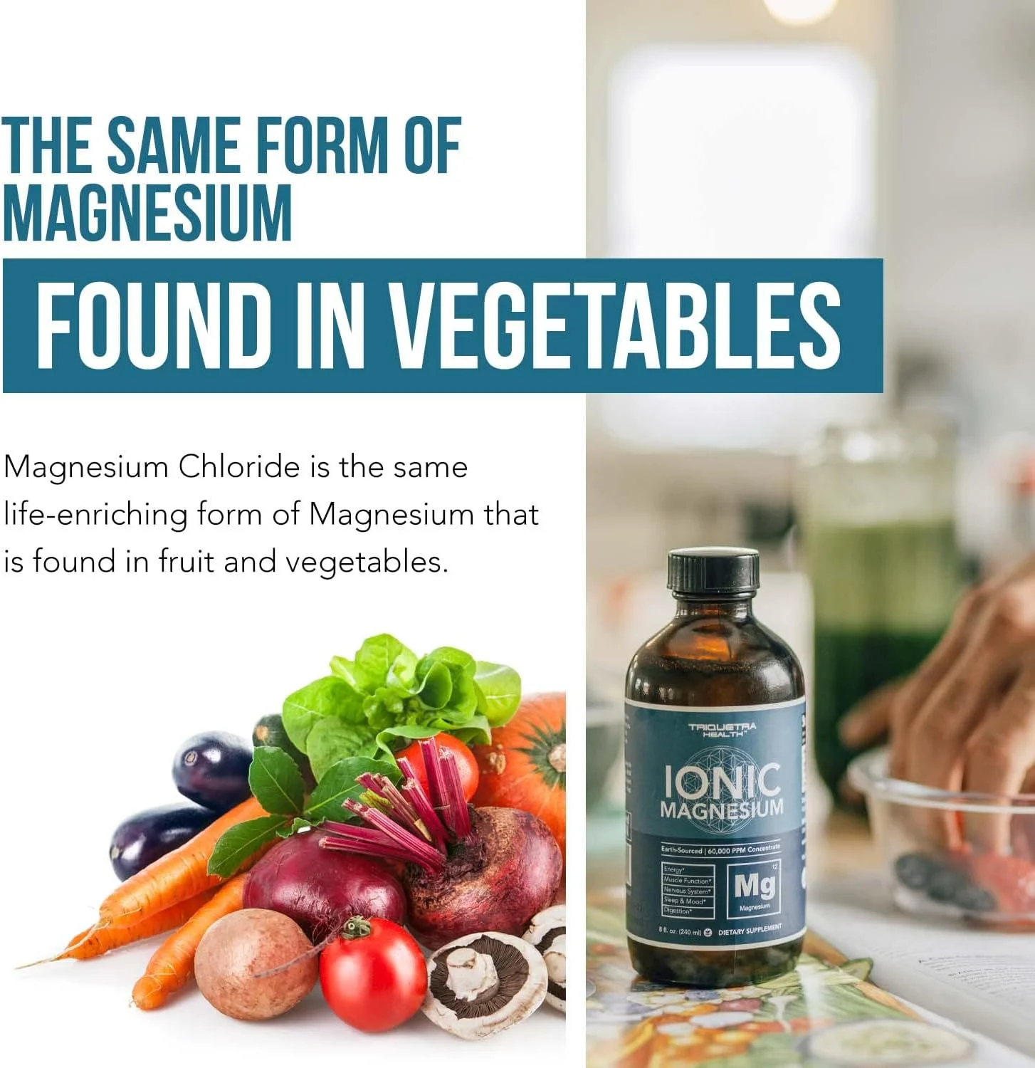 مایع یونی منیزیم Triquetra Health - بالاترین میزان جذب، همان فرم موجود در سبزیجات | 96 سروینگ، بطری شیشه ای، اندازه پیکومتر، فرم کلرید منیزیم، دارای بار یونی (240 میلی لیتر) مایع یونی منیزیم Triquetra Health - بالاترین میزان جذب، همان فرم موجود در سبزیجات | 96 سروینگ، بطری شیشه ای، اندازه پیکومتر، فرم کلرید منیزیم، دارای بار یونی (240 میلی لیتر)