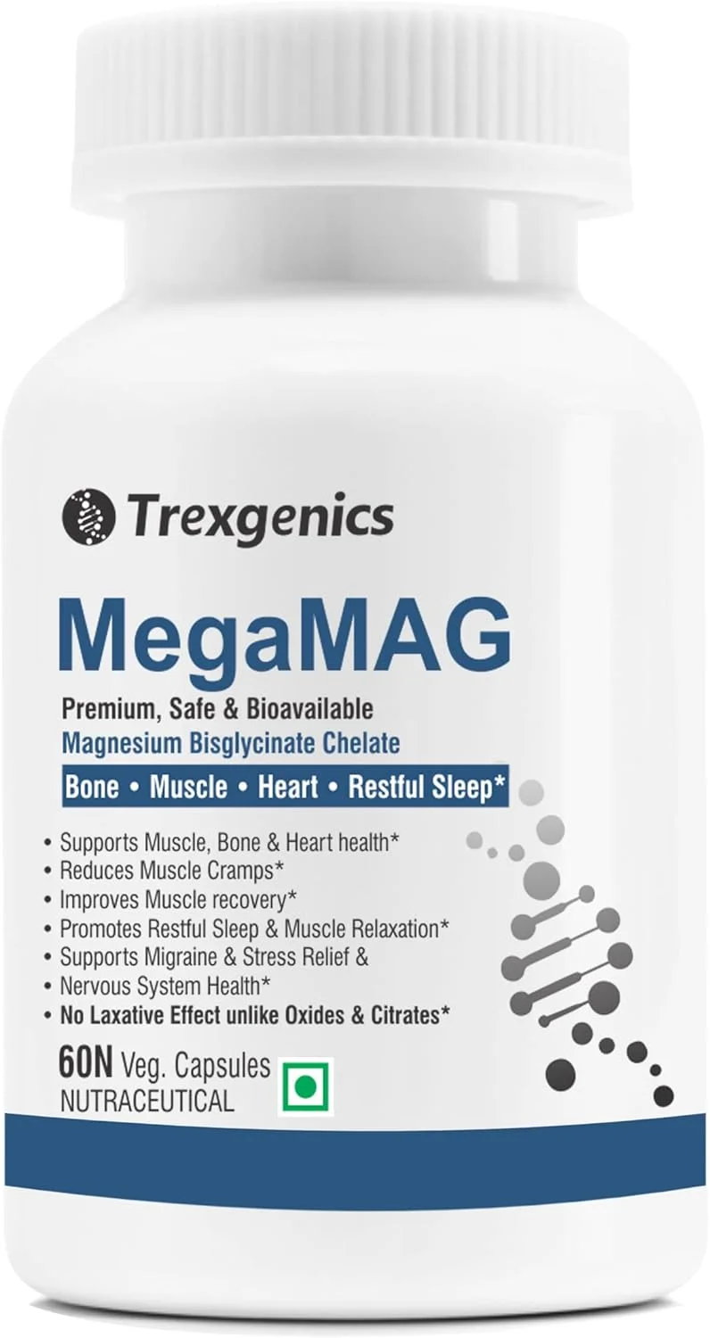 مگامگ ترکس ژنیکس منیزیم بیس گلیسینات 785 میلی گرم - وگان و بدون گلوتن، سبک بر معده، بدون اثر ملین، مزیت گلیسین، منیزیم ایمن برای خواب، حمایت از عضله، استخوان و قلب (60 کپسول گیاهی) مگامگ ترکس ژنیکس منیزیم بیس گلیسینات 785 میلی گرم - وگان و بدون گلوتن، سبک بر معده، بدون اثر ملین، مزیت گلیسین، منیزیم ایمن برای خواب، حمایت از عضله، استخوان و قلب (60 کپسول گیاهی)