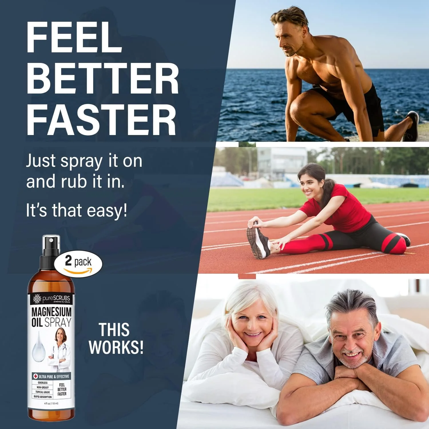 اسپری روغن منیزیم موضعی خالص، جذب فوق العاده سریع برای سلامتی بهتر، آب نمک زچشتاین خالص - (بسته 2 عددی)