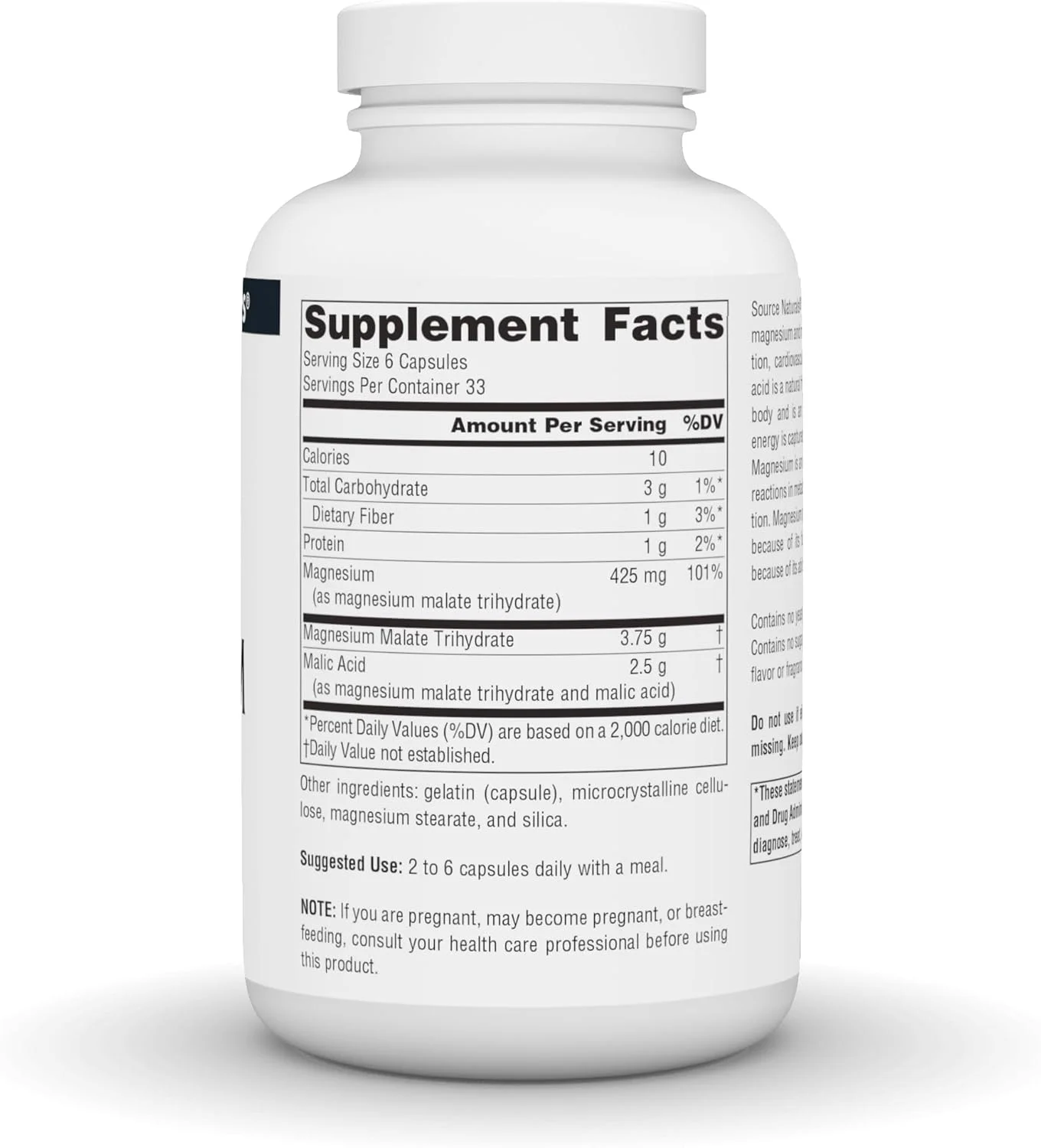 منیزیم مالات Source Naturals - 3750 میلی گرم در هر وعده - مکمل اسید مالیک منیزیم ضروری - 200 کپسول