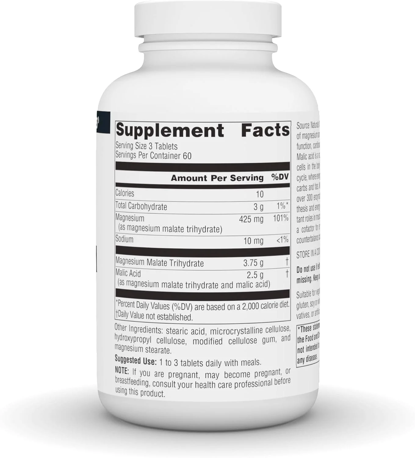 سورس نچرالز منیزیم مالات - 3750 میلی گرم در هر وعده - مکمل اسید مالیک منیزیم ضروری - 180 قرص