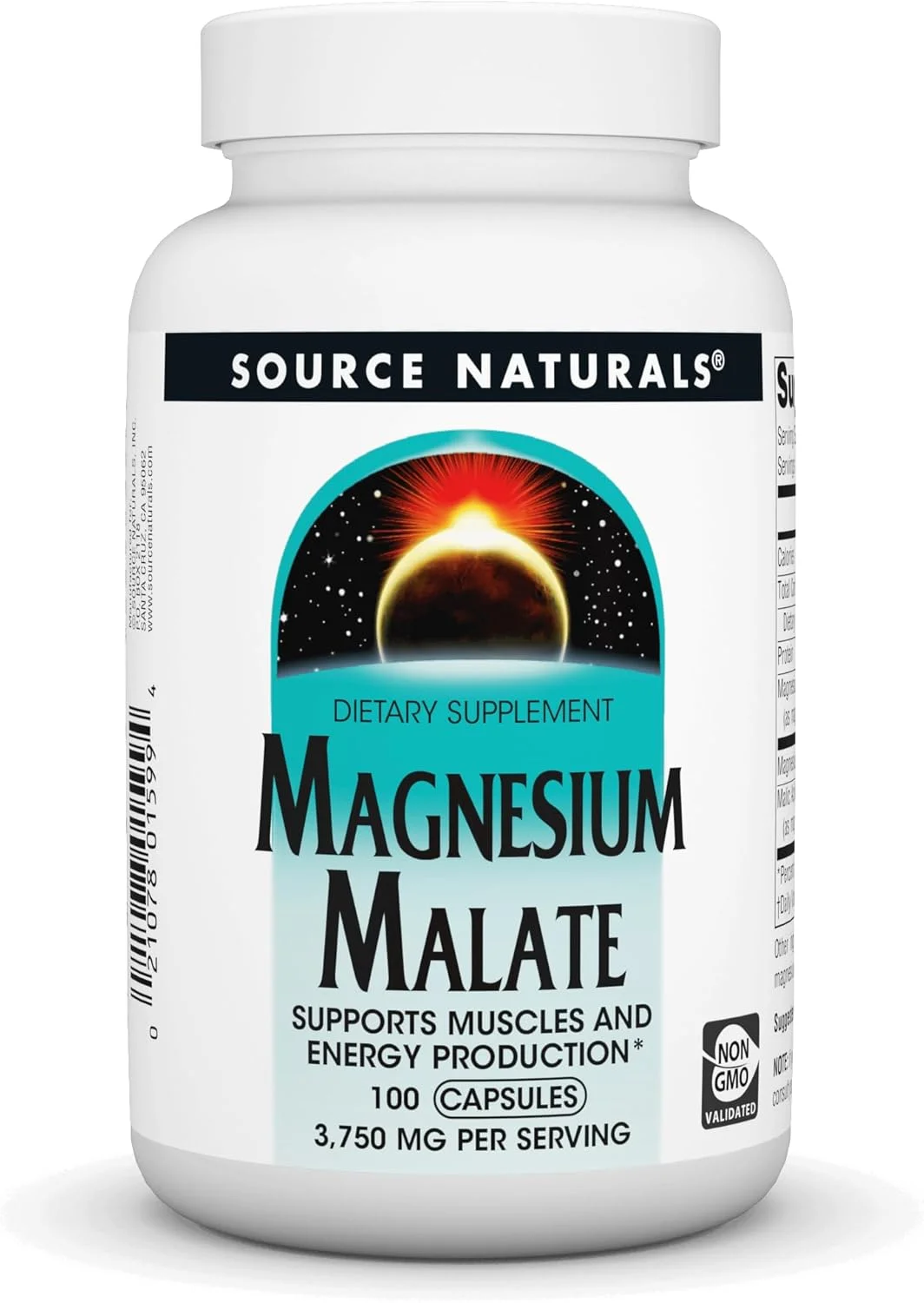 مکمل منیزیم مالات سورس نچرالز 625 میلی گرم، پشتیبانی از عملکرد عضلات، سلامت و تولید انرژی - مکمل اسید مالیک منیزیم ضروری - 100 کپسول