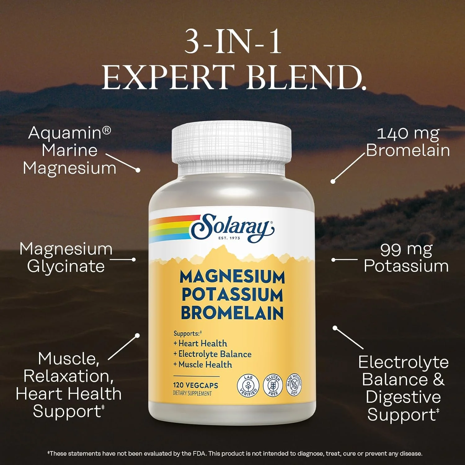 سولارای منیزیم پتاسیم آسپوروتات - 120 کپسول گیاهی