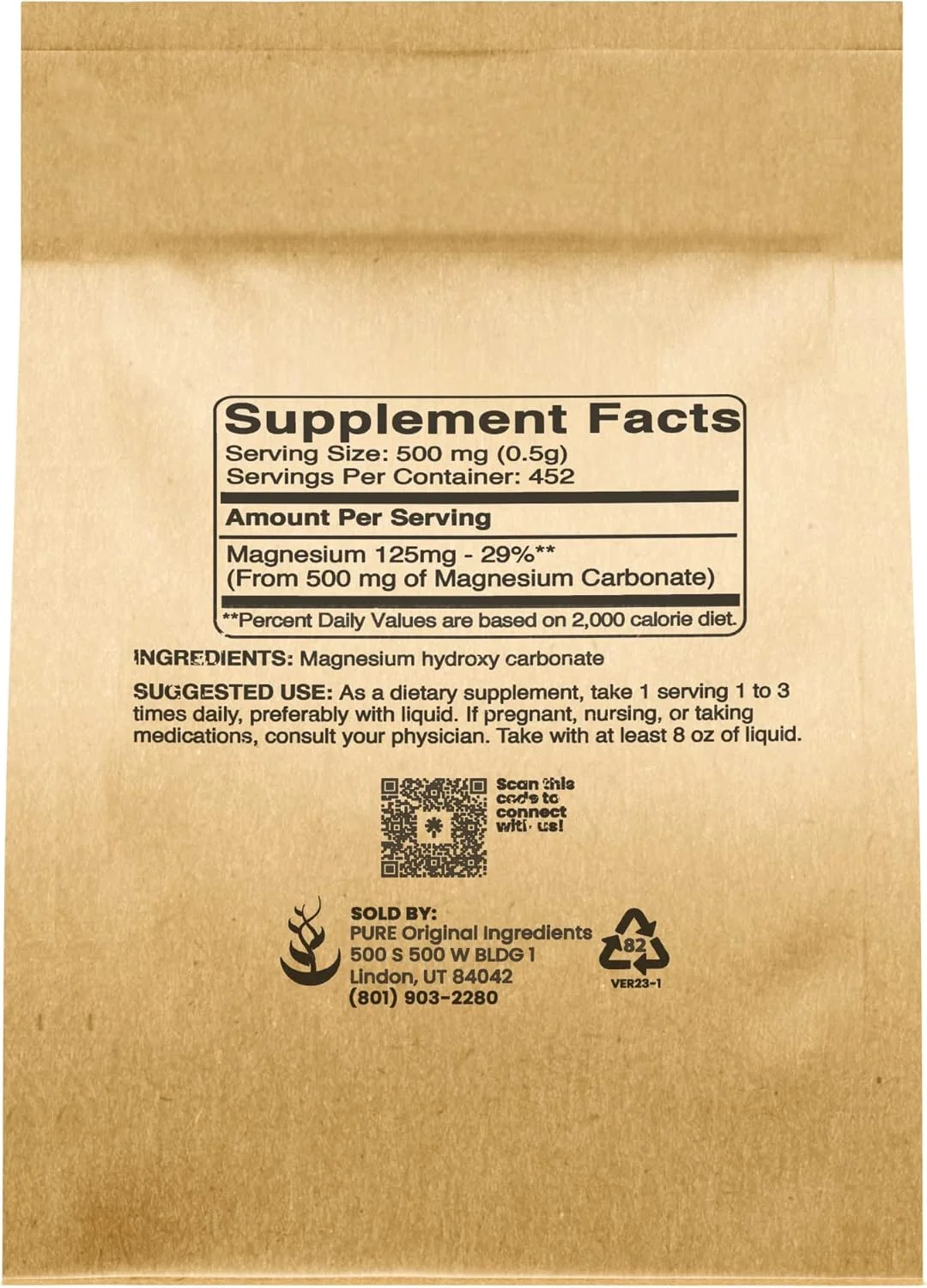 پودر کربنات منیزیم PURE ORIGINAL INGREDIENTS (226 گرم)، مکمل منیزیم، پشتیبانی از هضم*