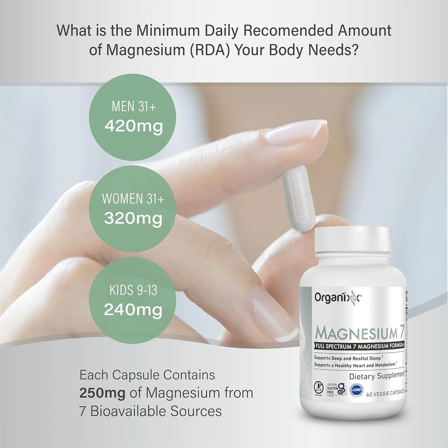 مکمل منیزیم ارگانیکس، کپسول های منیزیم طبیعی برای پشتیبانی از خواب، ریکاوری عضلات، با ویتامین B6 و سیترات و گلیسینات منگنز، جذب بالا، وگان، غیر GMO، 60 عدد مکمل منیزیم ارگانیکس، کپسول های منیزیم طبیعی برای پشتیبانی از خواب، ریکاوری عضلات، با ویتامین B6 و سیترات و گلیسینات منگنز، جذب بالا، وگان، غیر GMO، 60 عدد
