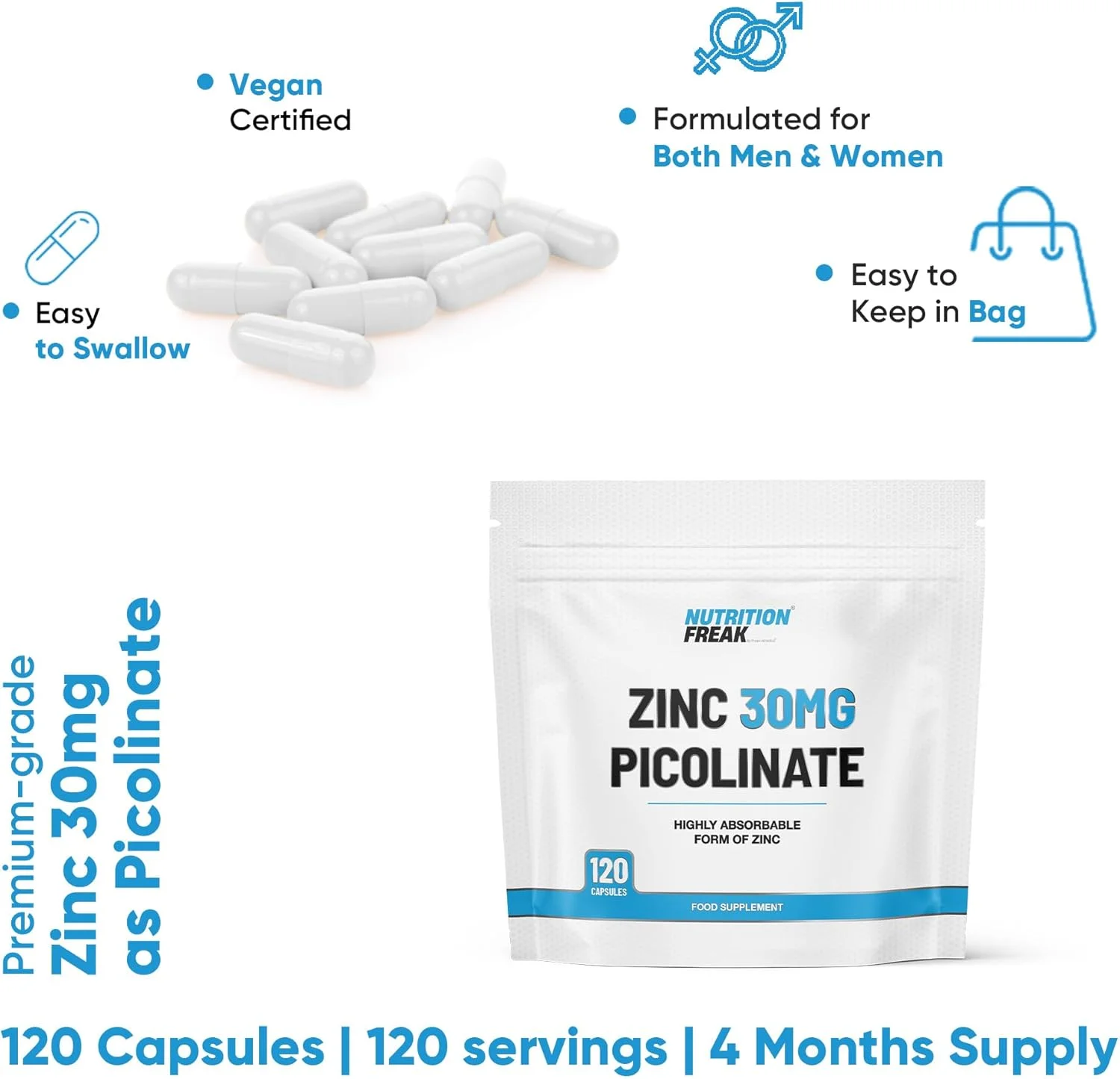 زینک 30 میلی گرم به عنوان پیکولینات 120 کپسول ساخت انگلستان توسط فریک اتلتیکس زینک 30 میلی گرم به عنوان پیکولینات 120 کپسول ساخت انگلستان توسط فریک اتلتیکس