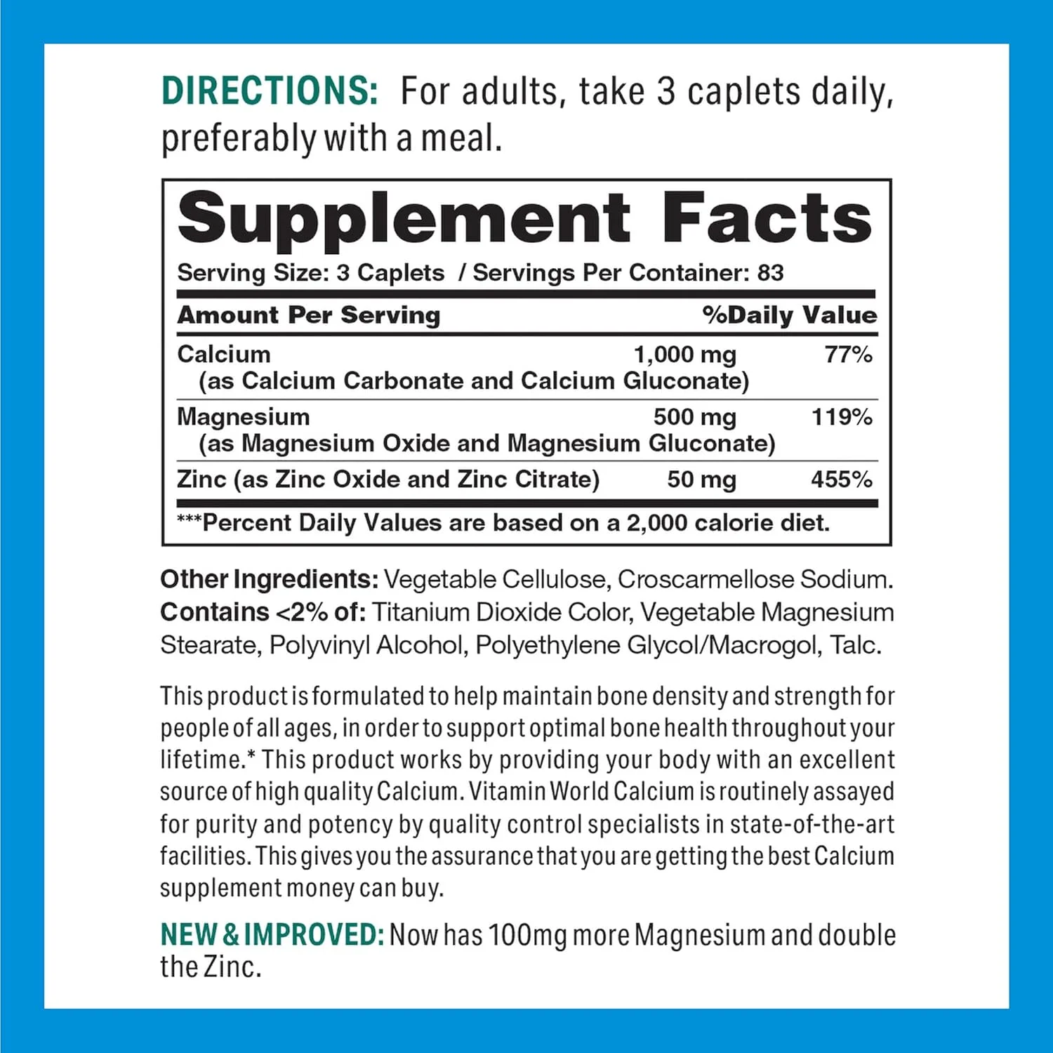 کلسیم منیزیم زینک Vitamin World، کمک به سلامت استخوان، 250 عدد کپسول روکش دار کلسیم منیزیم زینک Vitamin World، کمک به سلامت استخوان، 250 عدد کپسول روکش دار