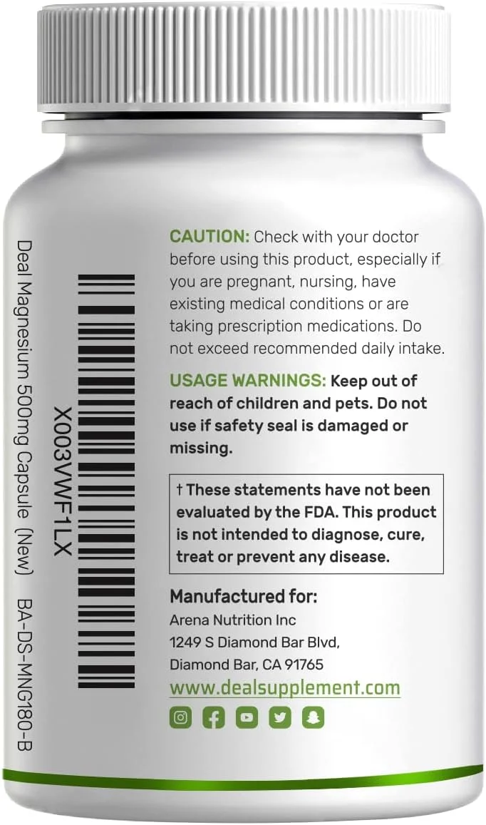 مکمل منیزیم گلیسینات 500 میلی گرم، 480 کپسول گیاهی | کلاته شده برای جذب آسان | ماده معدنی کمیاب ضروری و بسیار خالص برای سلامت عضلات، مفاصل، قلب و دستگاه گوارش مکمل منیزیم گلیسینات 500 میلی گرم، 480 کپسول گیاهی | کلاته شده برای جذب آسان | ماده معدنی کمیاب ضروری و بسیار خالص برای سلامت عضلات، مفاصل، قلب و دستگاه گوارش