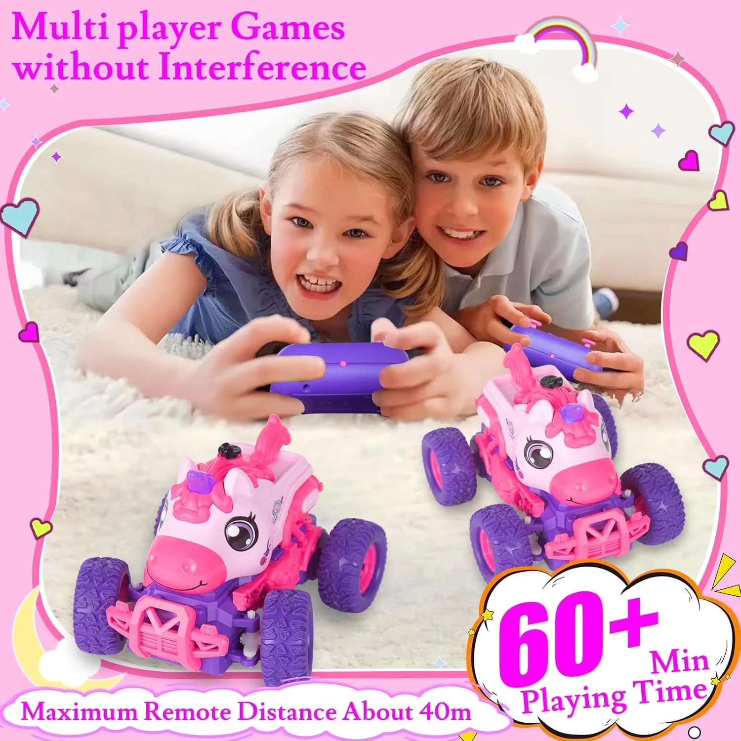 ماشین کنترلی تک شاخ برای کودکان، کامیون هیولا کنترلی تک شاخ، ماشین کنترلی تک شاخ با نور ال ای دی اسپری، اسباب بازی تک شاخ برای دختران پسران 4-7 8-12