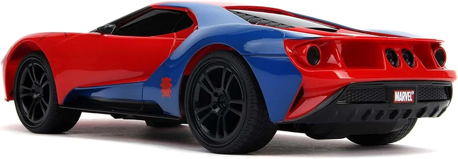 ماشین کنترلی فورد GT مدل 2017 مرد عنکبوتی Jada Toys، مقیاس 1:16 با شارژ USB، 2.4 گیگاهرتز و توربو بوست، قرمز و آبی