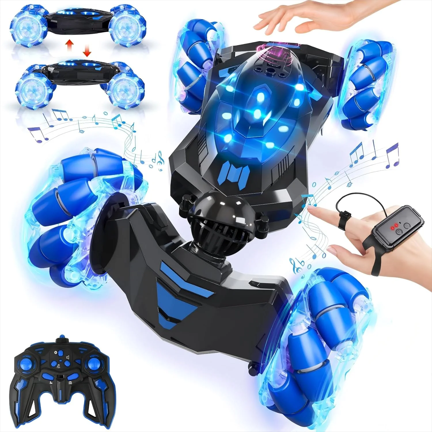 ماشین کنترلی بدلکاری با حسگر حرکتی، ماشین آفرود کنترلی 4WD با چرخش 360 درجه، دارای چراغ و موسیقی، هدیه برای پسران، ماشین کنترل دستی 2.4 گیگاهرتز برای کودکان 6-12 سال